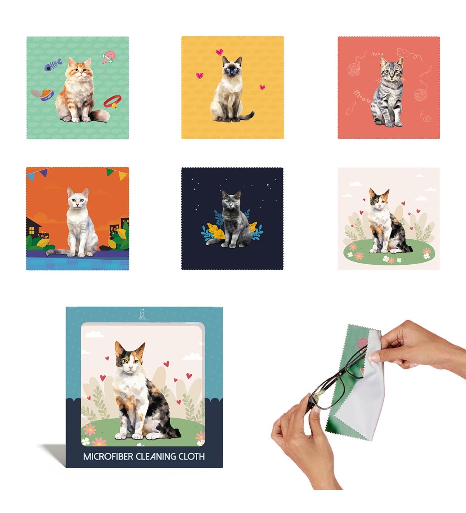 6-Pack Cute Cat Design Reusable Microfiber Cleaning Cloths | Ideal for Eyeglasses Sunglasses Cell Phones & Screens | Eco-Friendly eCommerce Shipping Worldwide - Buy Online on GoSupps.com