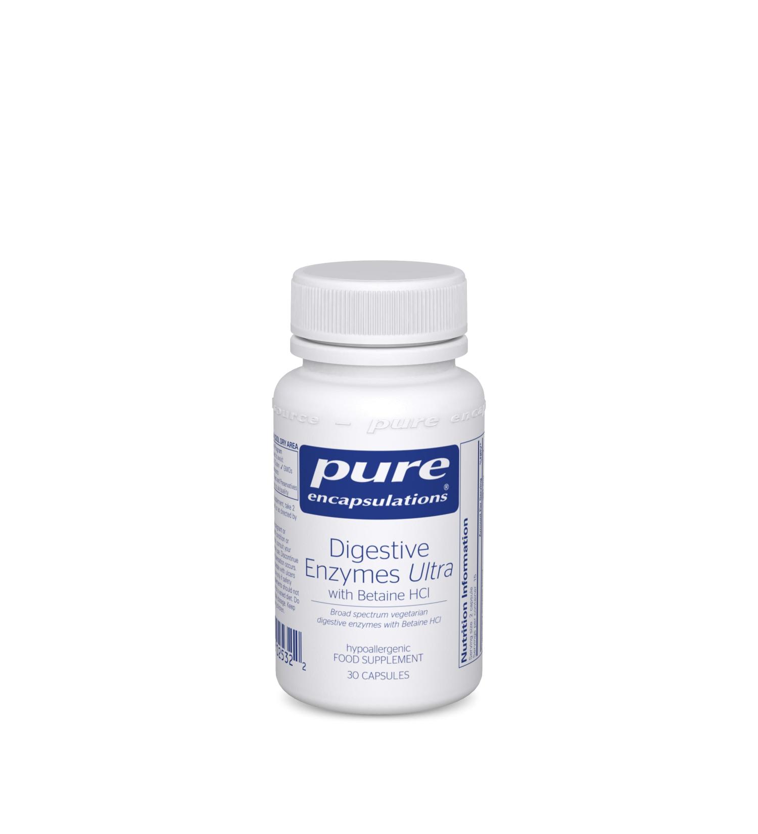 Pure Encapsulations Digestive Enzymes Ultra with Betaine HCl - 30 Capsules - Vegetarian - Lactose, Protein & Fat Digestion - Buy Online on GoSupps.com