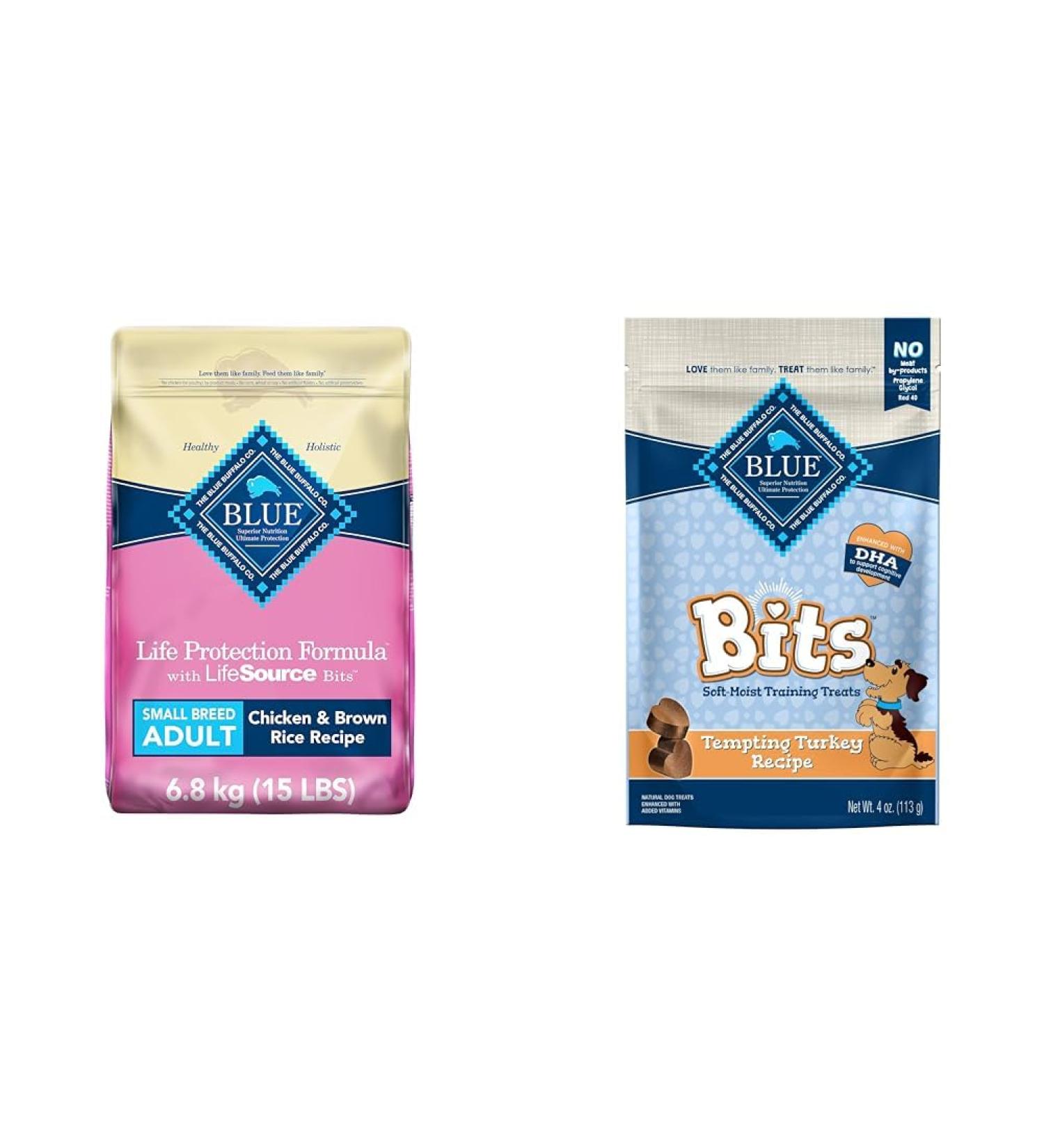 Blue Buffalo Life Protection Formula Small Breed Dog Food Natural Dry Dog Food for Adult Dogs & Blue Bits Natural Soft-Moist Training Dog Treats Turkey Recipe 113g Bag (Pack of 1) - Buy Online on GoSupps.com