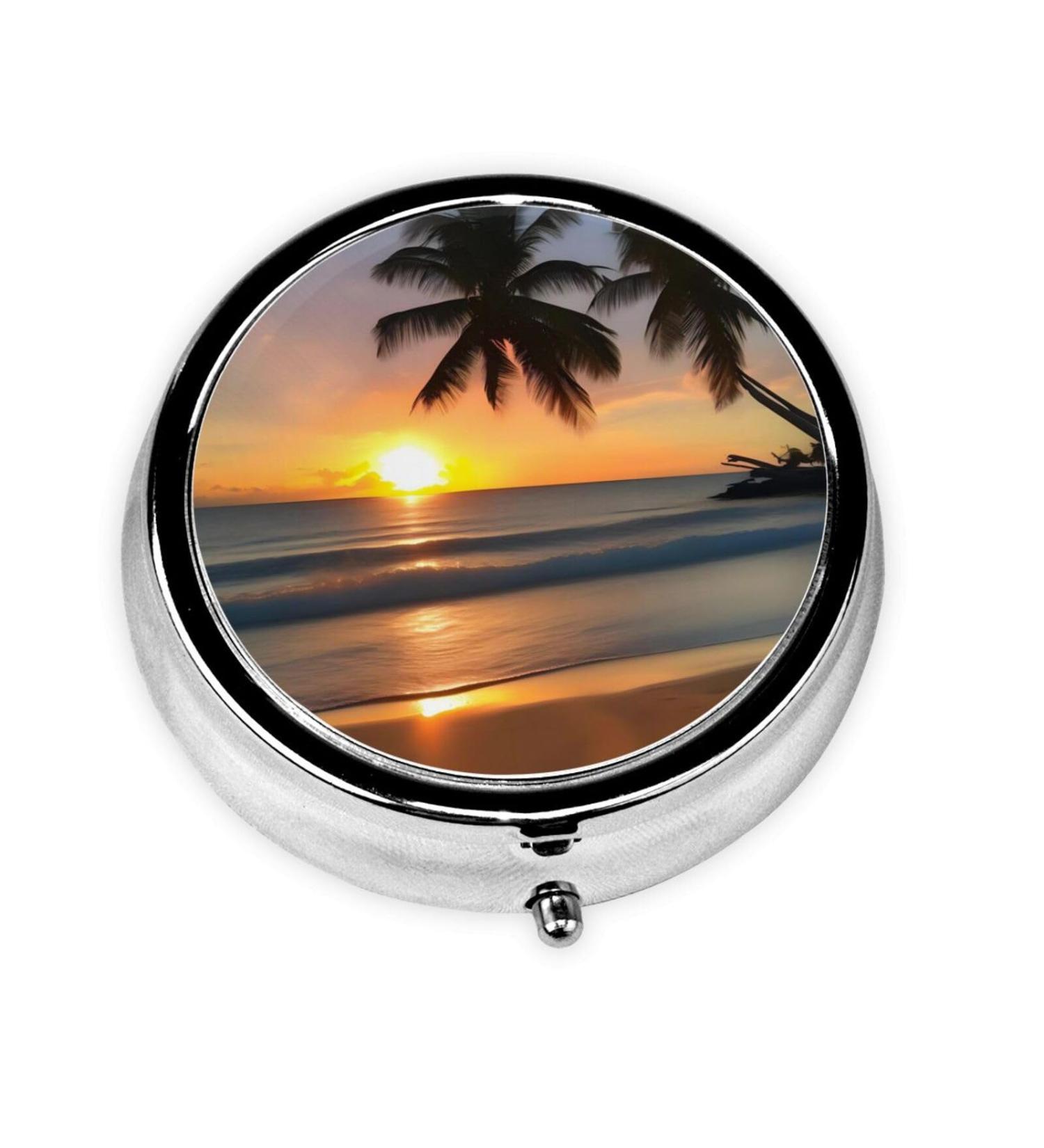 Buy Sunset Beachround Pill Box - 3 Compartment Portable Organizer for Travel & Purse - International Shipping Available - Buy Online on GoSupps.com