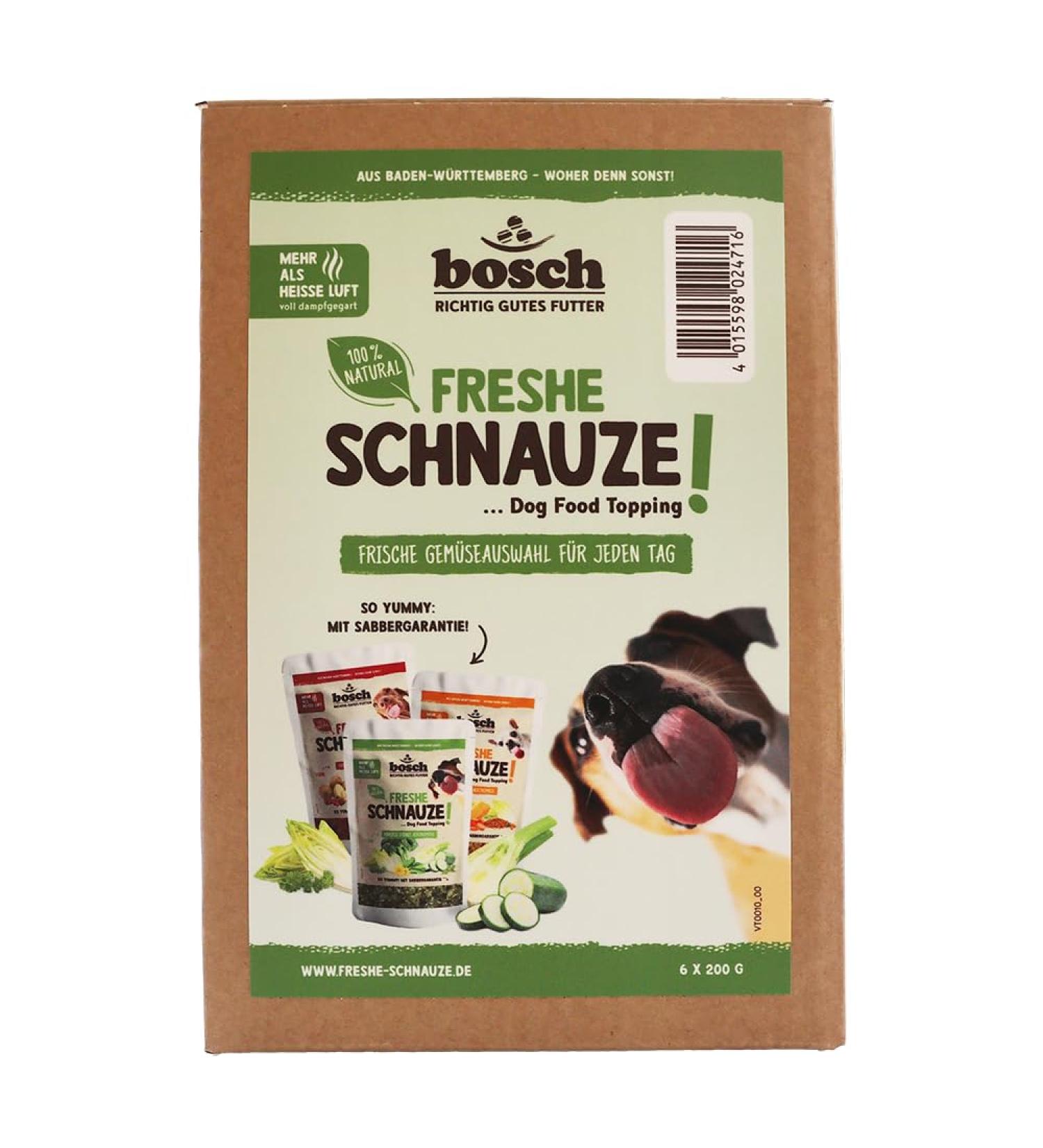 Bosch Freshe Schnauze - Pack of 6 x 200g Vegetable Tins - Mix of Red Green and Yellow Toppings for Dog Food - Suitable for Dry and Wet Food - Buy Online on GoSupps.com