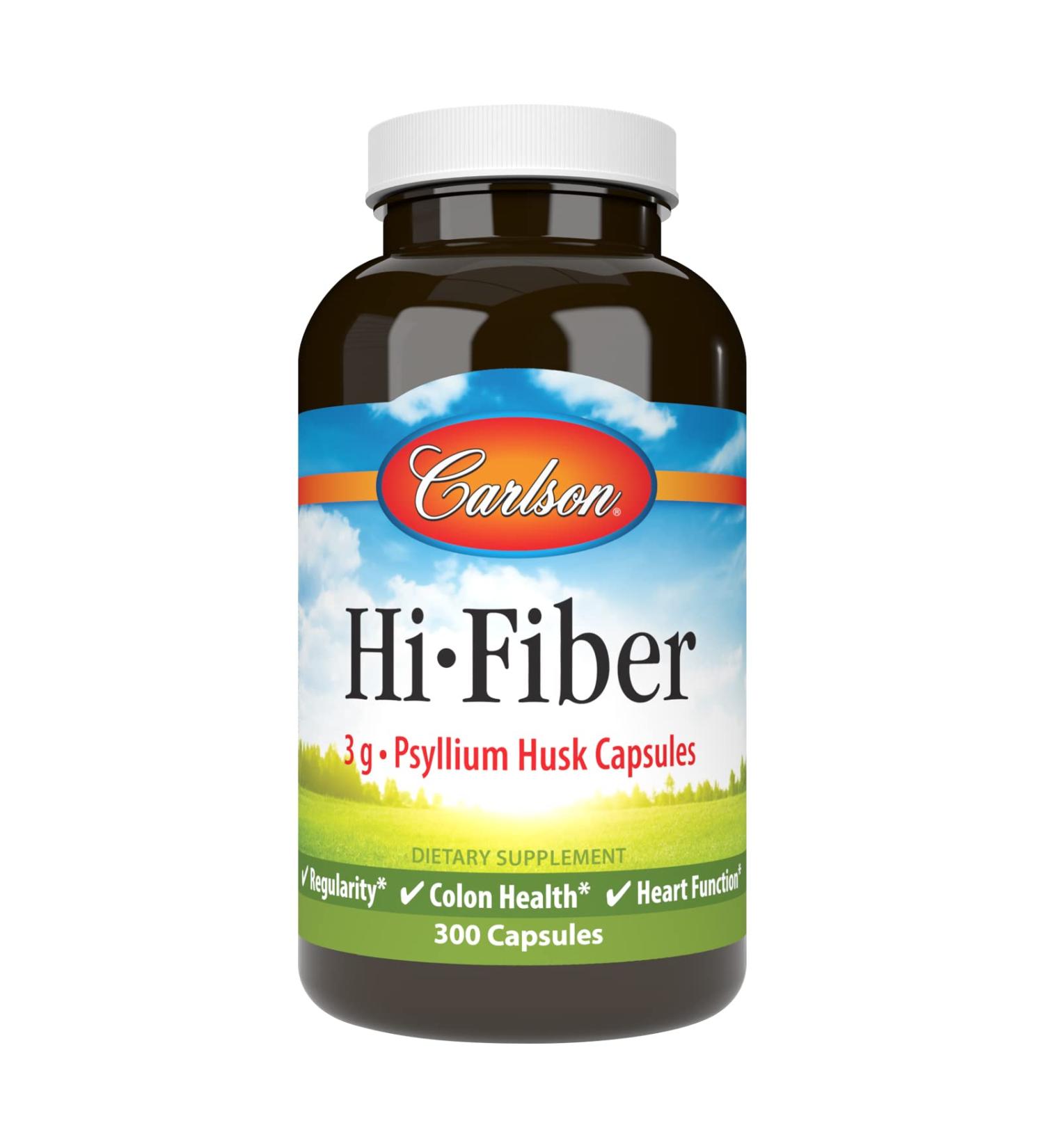 Carlson - Hi-Fiber 3 g Psyllium Husk Capsules Regularity Colon Health & Heart Function 300 Capsules 1 Count (Pack of 300) - Buy Online on GoSupps.com