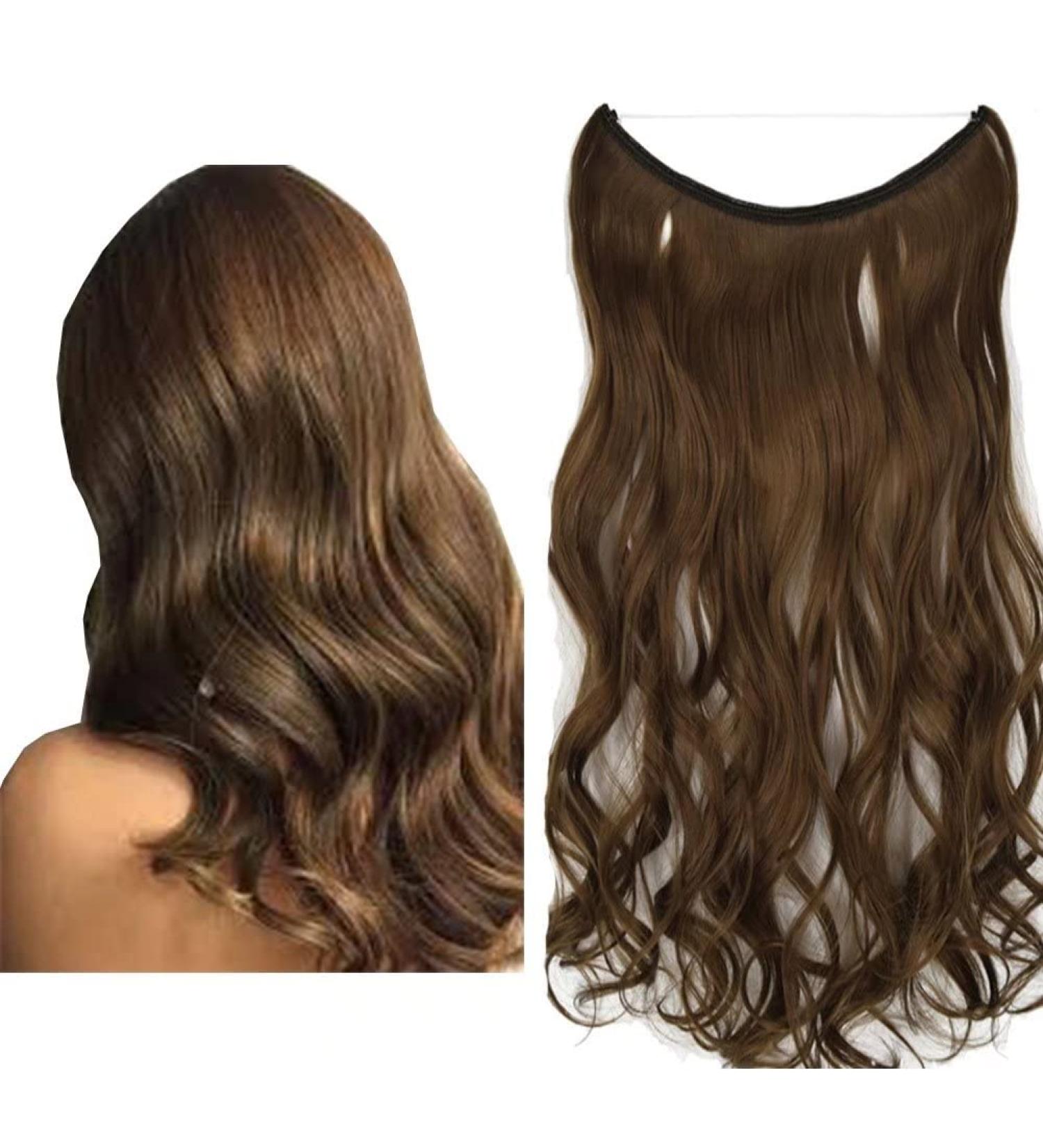 Iluu Invisible Wire Hair Extensions - Curly Golden Brown Synthetic & Heat-Resistant 45.7 cm 80 g #10 - Perfect for Secret Hair Parts - Buy Online on GoSupps.com