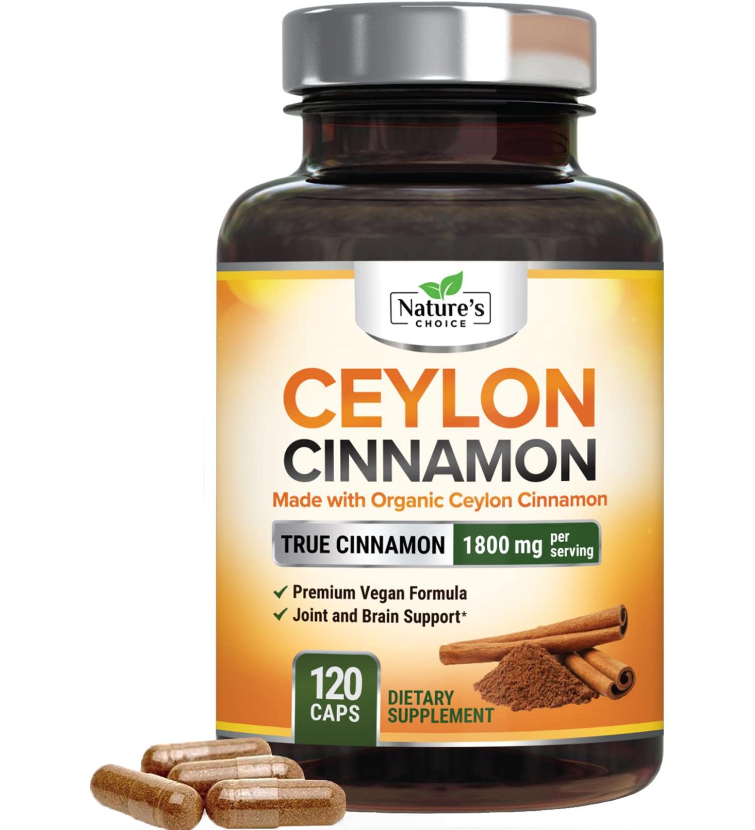 Certified Organic Ceylon Cinnamon Pills 1800mg - Gluten-Free & Non-GMO Sri Lankan Cinnamon Capsules - Vegan True Cinnamomum Supplement - 120 Capsules - Buy Online on GoSupps.com