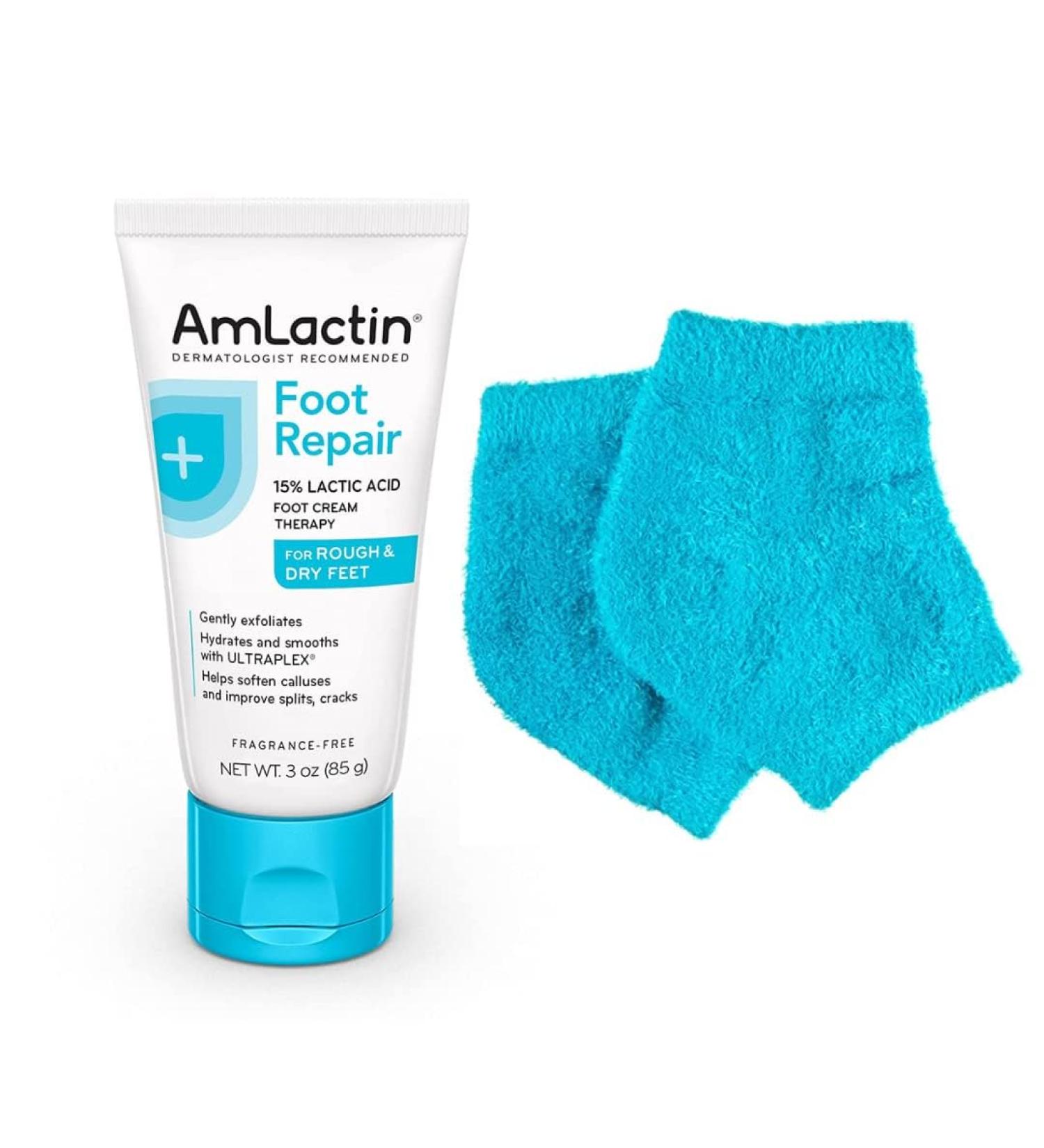 AmLactin Foot Repair Cream & Moisturizing Heel Socks - Ultimate Foot Therapy (3 oz - Buy Online on GoSupps.com