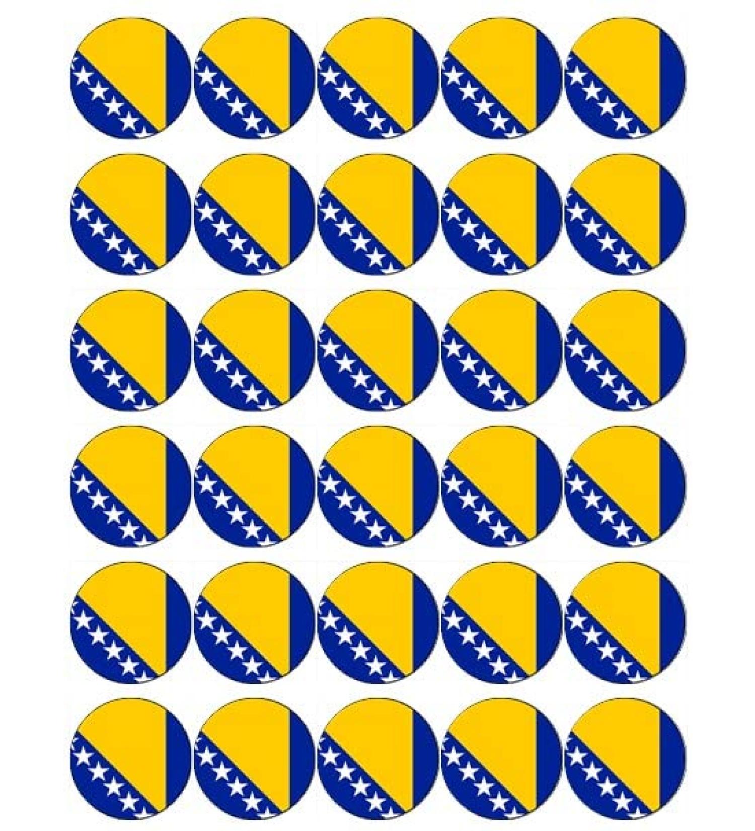 30 Bosnia and Herzegovina Flags Cupcake Toppers Edible Wafer Paper Fairy Cake Toppers Birthday Cake Decorations