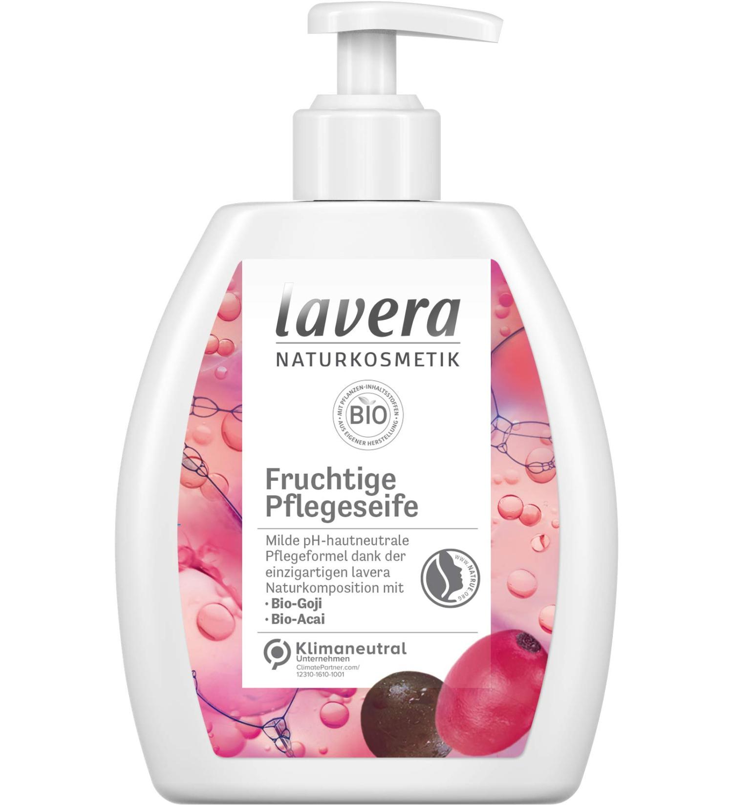  lavera lavera Fruity Care Soap Organic Goji & Organic Acai Gentle Cleansing Fruity Fragrance Vegan Skin-Phase Neutral Formula Pack of 6 (6 x 250 ml) - Buy Online on GoSupps.com