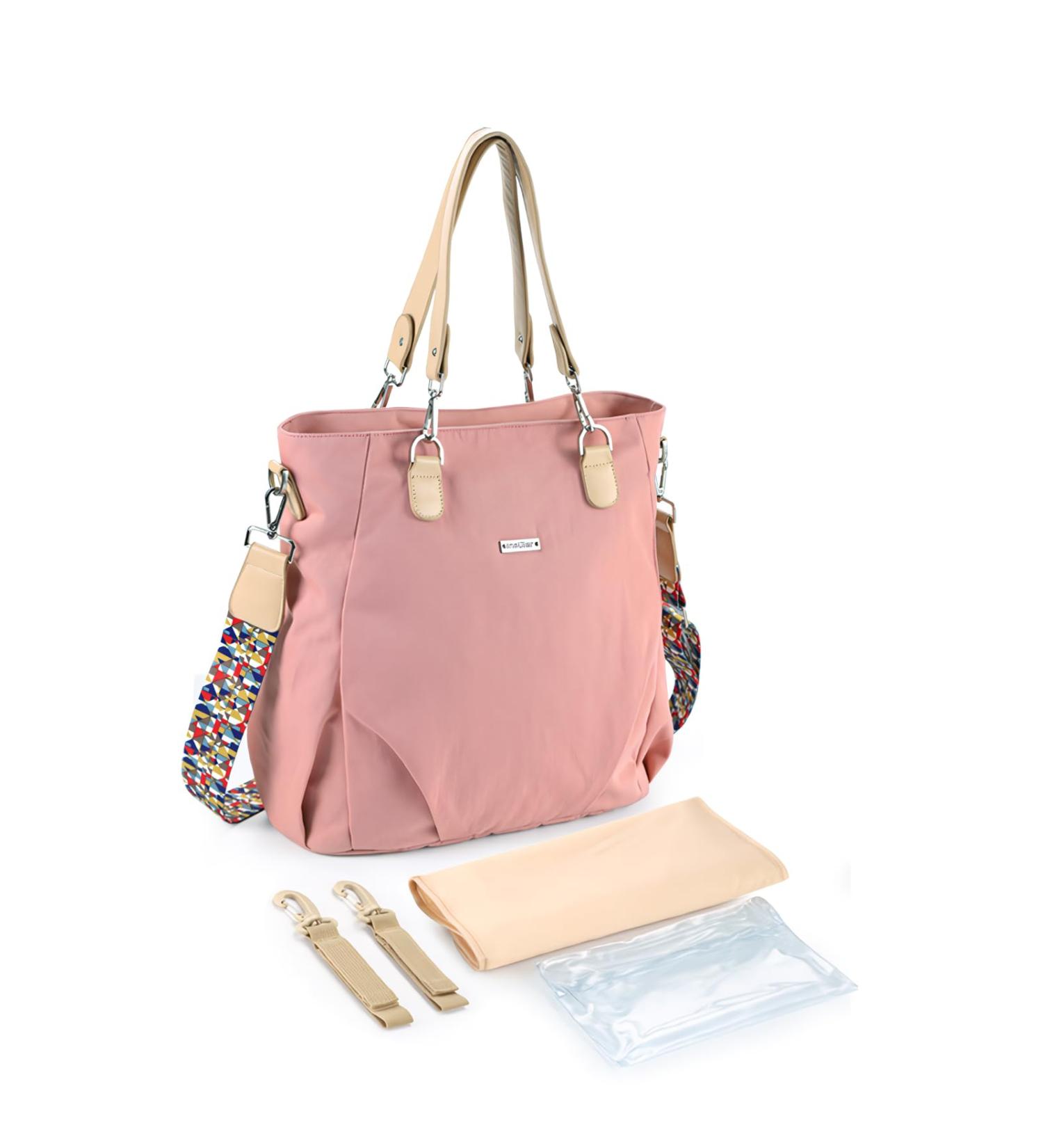 Sonarin Stylish Waterproof Baby Diaper Bag - Big Capacity Travel Shoulder Bag with Stroller Hooks & Pad - Pink - Buy Online on GoSupps.com