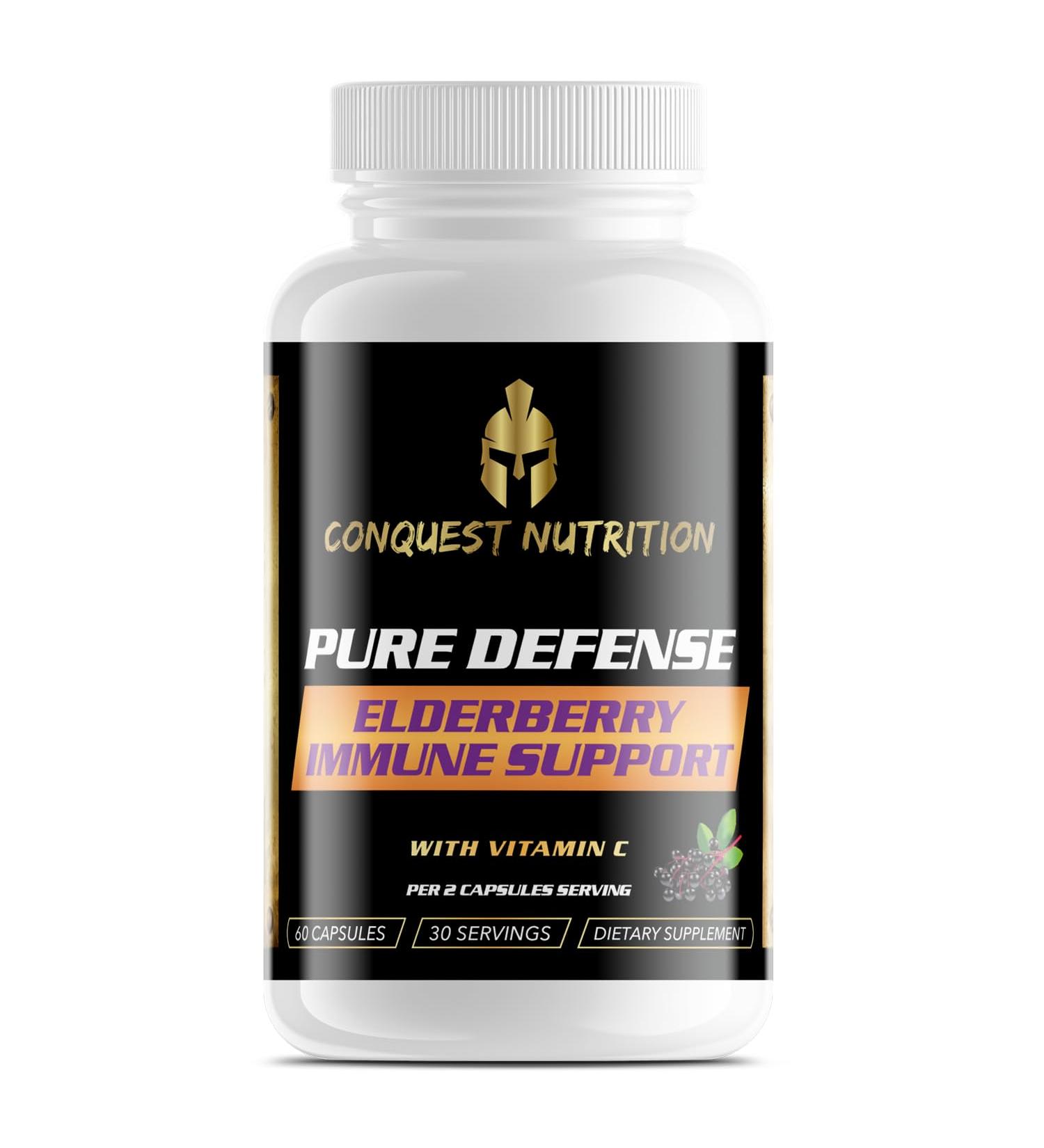 Conquest Nutrition Pure Defense Elderberry Immune Support with Vitamin C & Zinc Sambucus Black Elderberry Extract Antioxidant Daily Immune Defense 60 Veggie Caps Natural Immune Boost Supplement - Buy Online on GoSupps.com