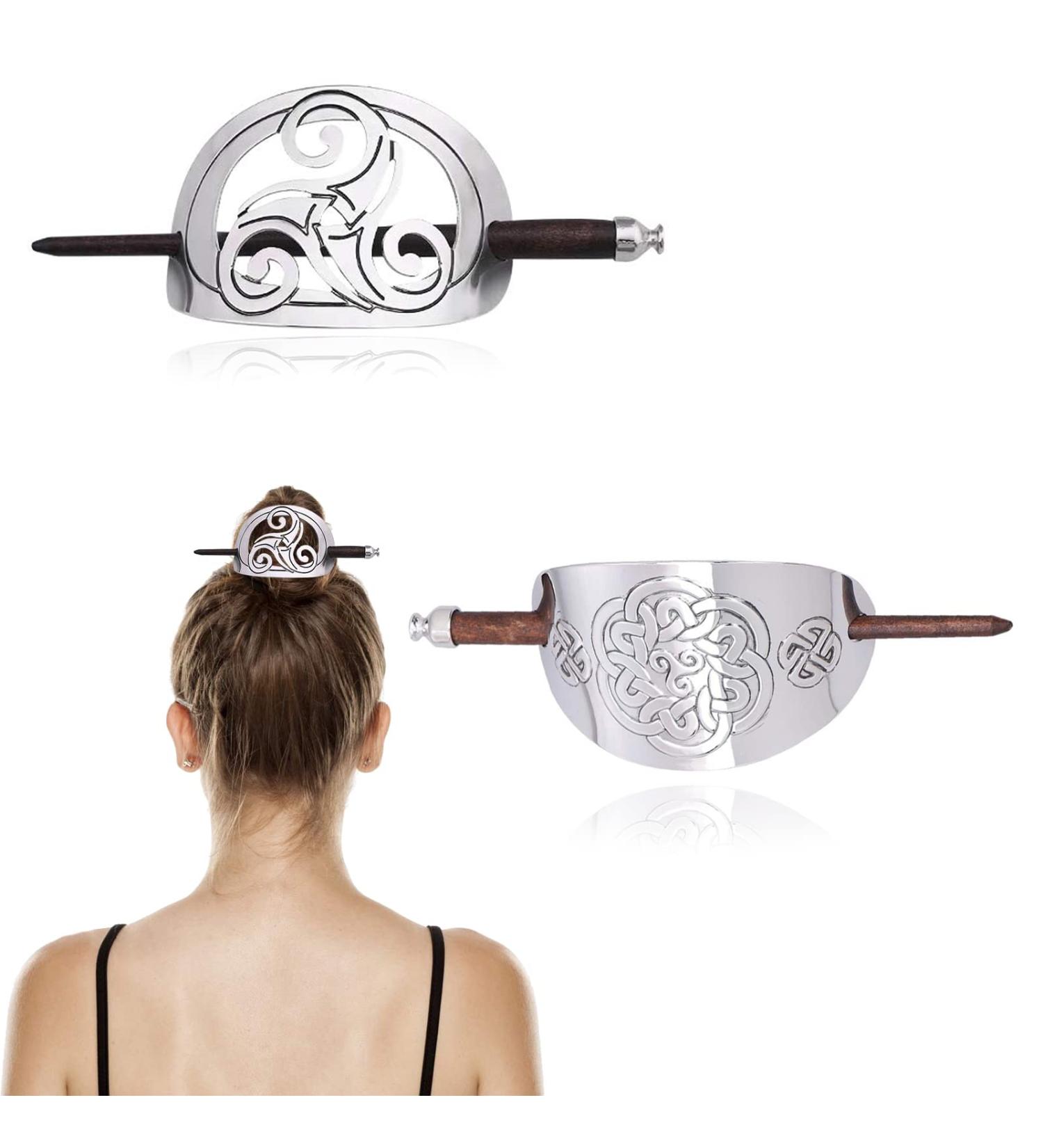 Buy 2-Piece Celtic Carved Hair Clip Set | Vintage Hair Jewelry for Women | Wood & Metal Braids Accessories - Buy Online on GoSupps.com