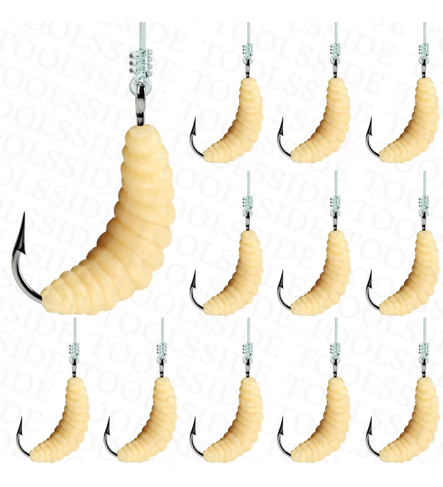 Rubber Wax Worm Grub #10 - 12 pcs Soft Plastic Maggots Fishing Bait for Trout, Crappie, Pan Fish - Fake Maggots for Fly Fishing - Buy Online on GoSupps.com