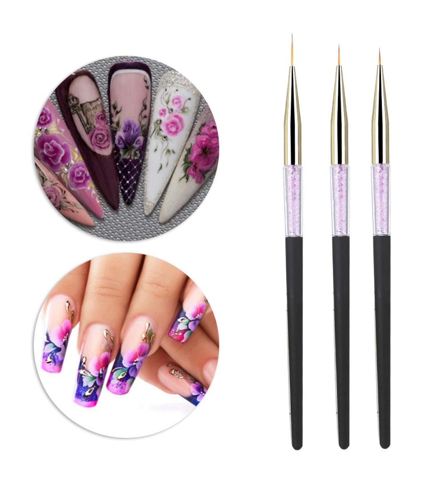 Nail Art Pen Set - 3 Dotting Tools & Brush for Marbling | Rhinestone Handle (Black) - Perfect for Creative Nail Designs - Buy Online on GoSupps.com