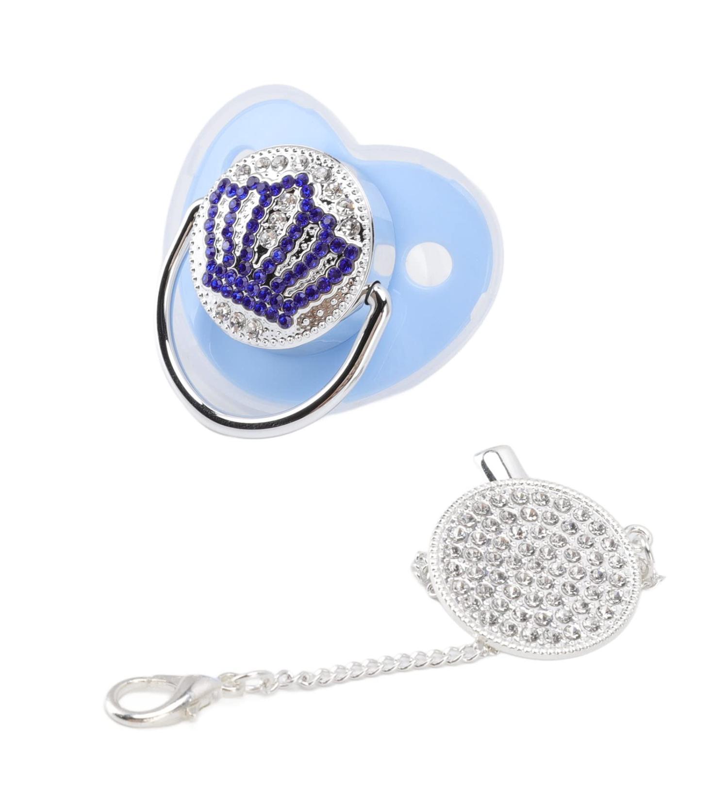 Personalized Bling Pacifier - Shiny Heart-Shaped Rhinestone Crown Dummy for Newborns | Unique Baby Gifts (Blue M) - Buy Online on GoSupps.com