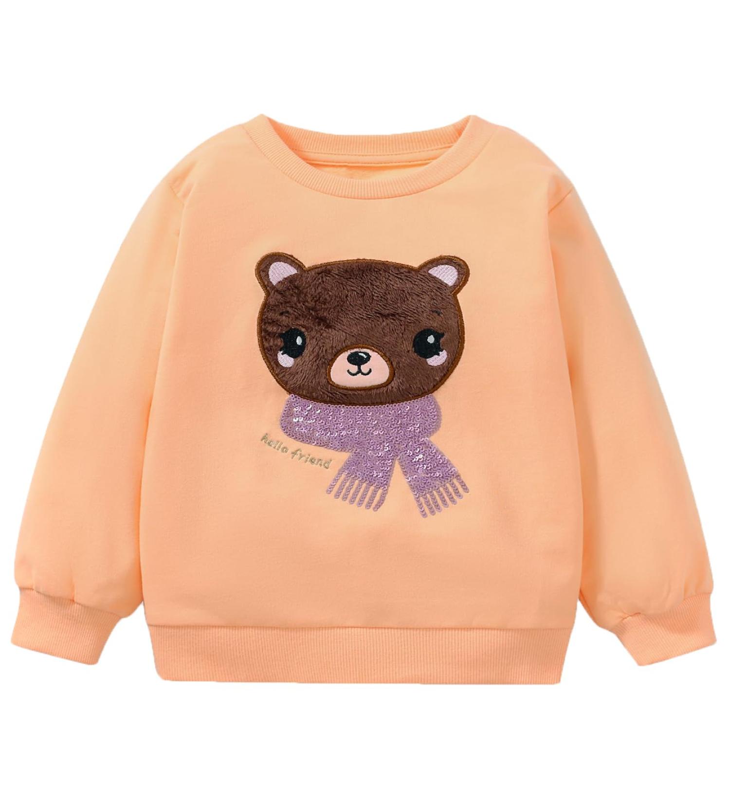 Girls Cotton Sweatshirt | Casual Long Sleeve Pullover for Toddlers | Bear Design | Age 1-12 Years - Buy Online on GoSupps.com