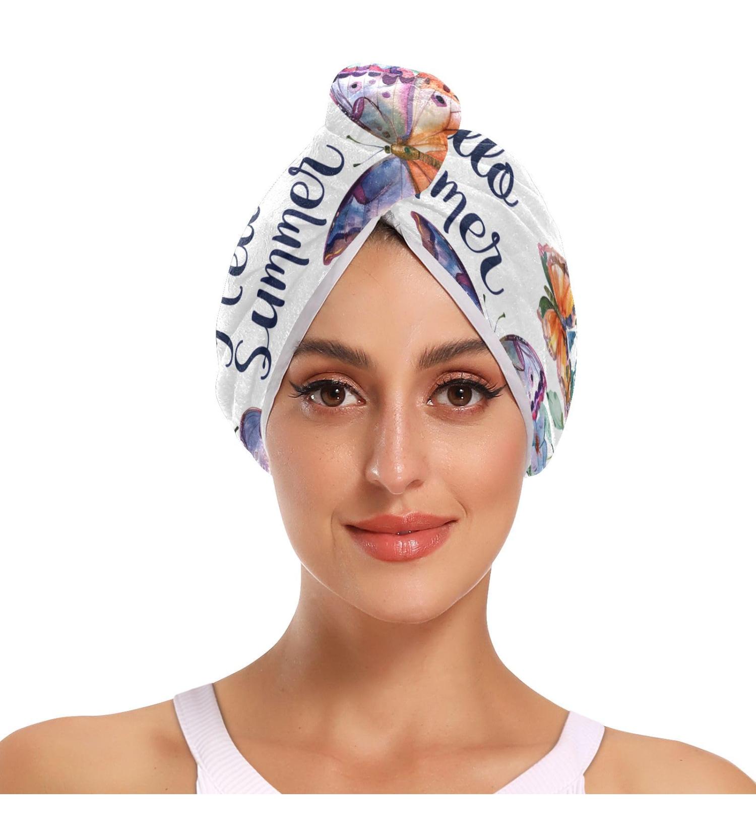 Super Absorbent Wreath Morpho Butterflies Hair Towel 2 Pack | Quick Dry Hair Turbans for Women & Girls - Buy Online on GoSupps.com