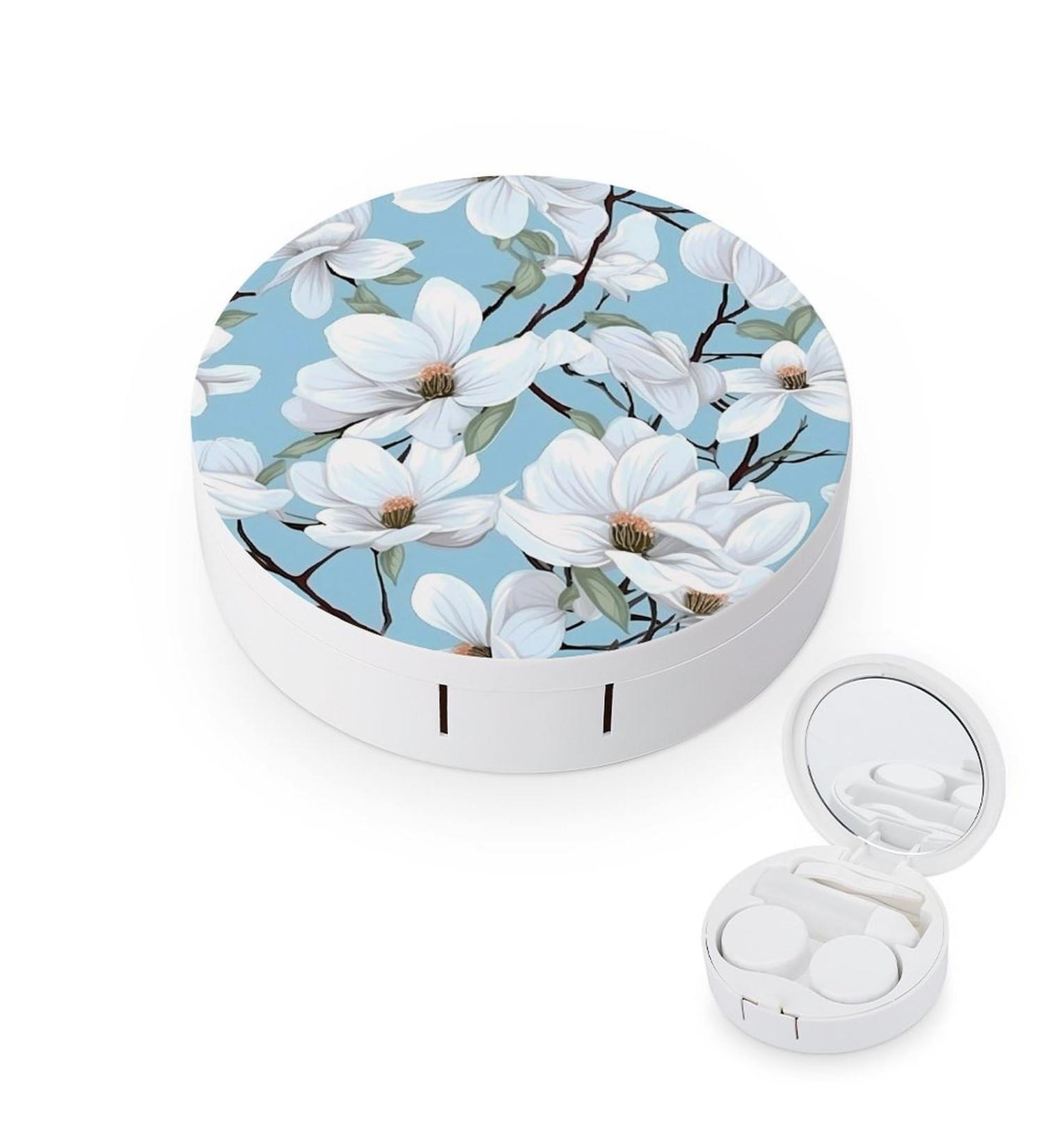 Magnolia Flowers Contact Lens Case with Mirror - Portable & Cute Travel Kit for Eye Care - Buy Online on GoSupps.com