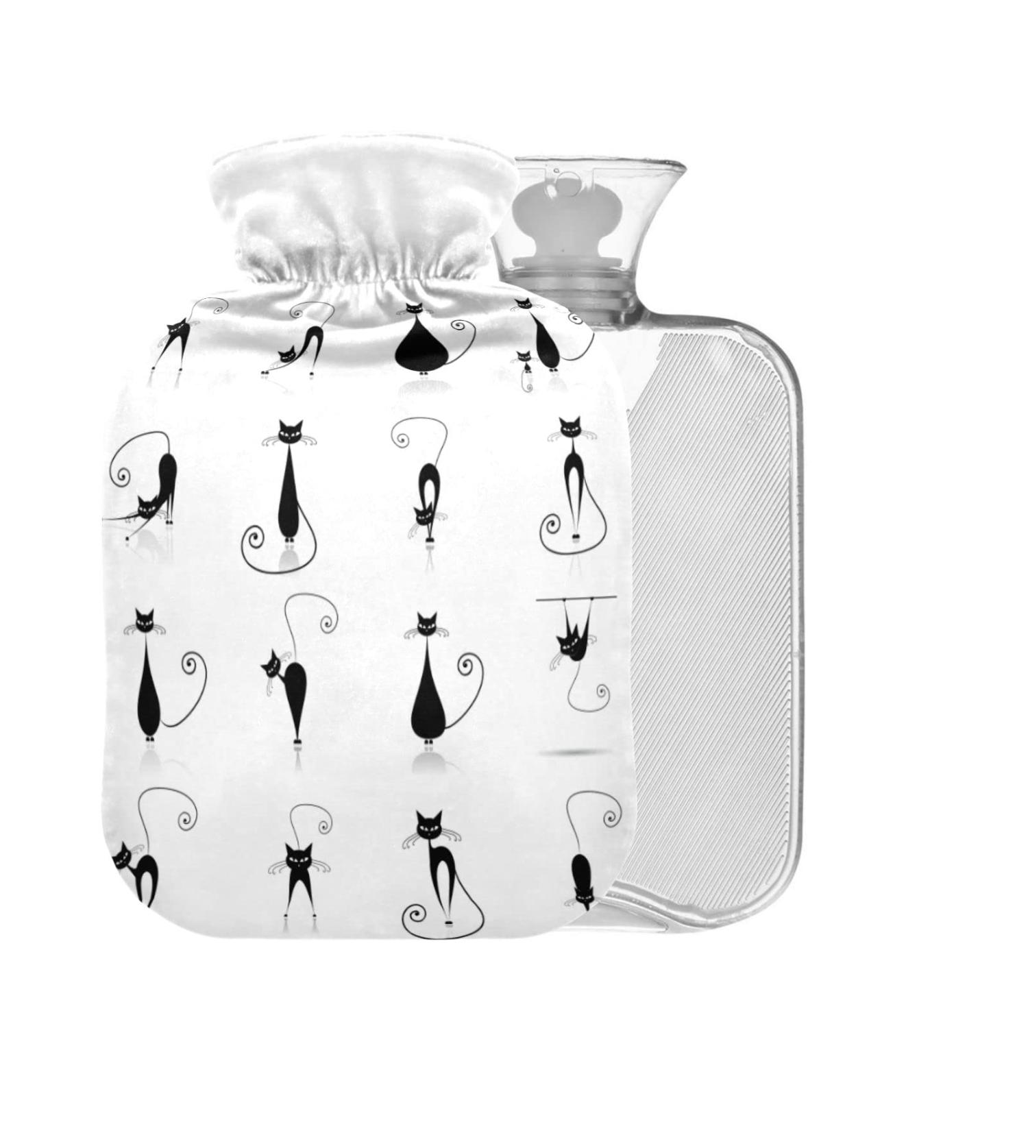 Black Cats Hot Water Bottle with Cover - 2L Large Hot Water Bag for Cramp & Pain Relief | International Shipping - Buy Online on GoSupps.com
