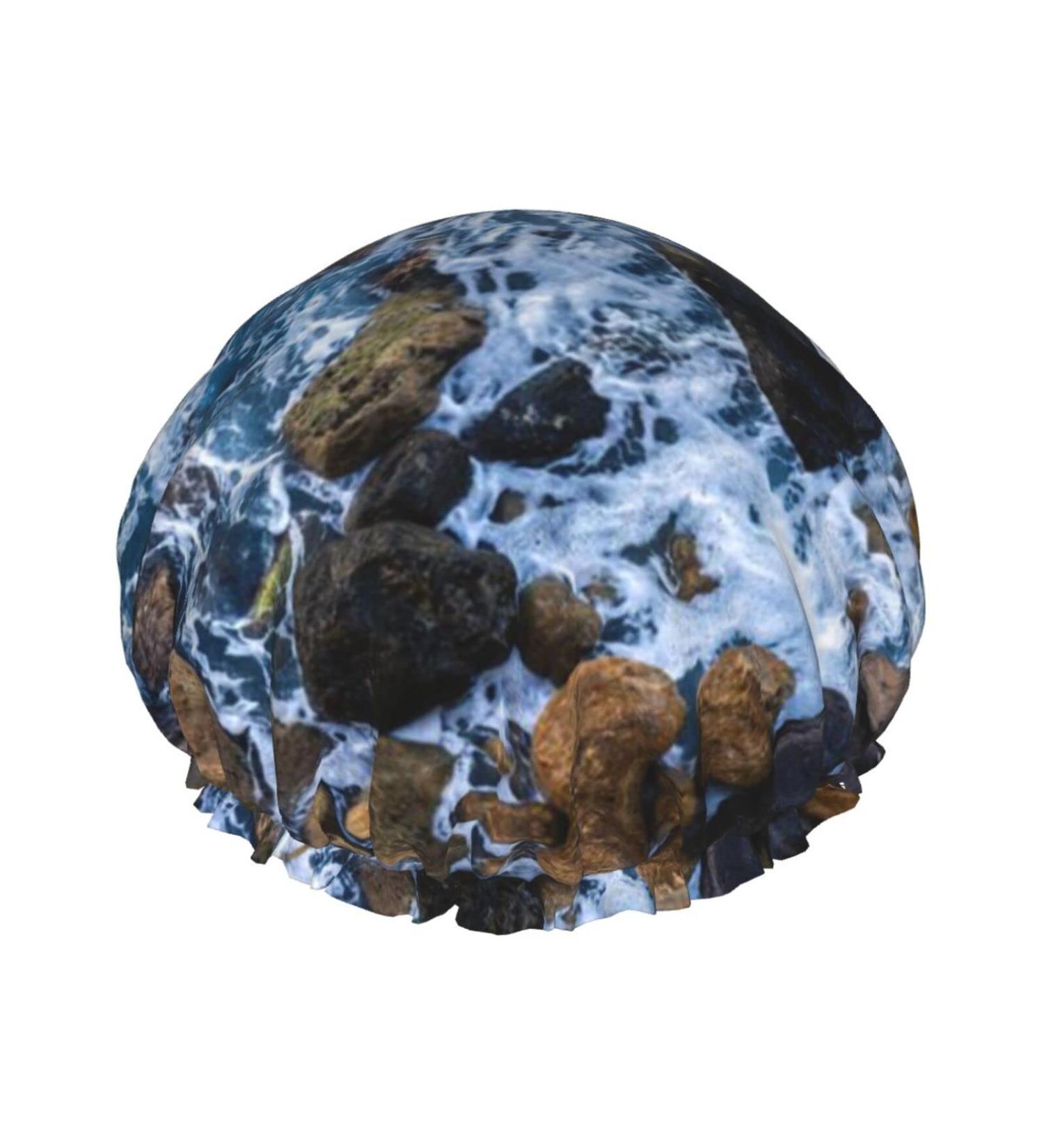 Stylish Sea Stones Printed Waterproof Shower Cap Fits All Head Sizes and Hair Textures for Women - Buy Online on GoSupps.com
