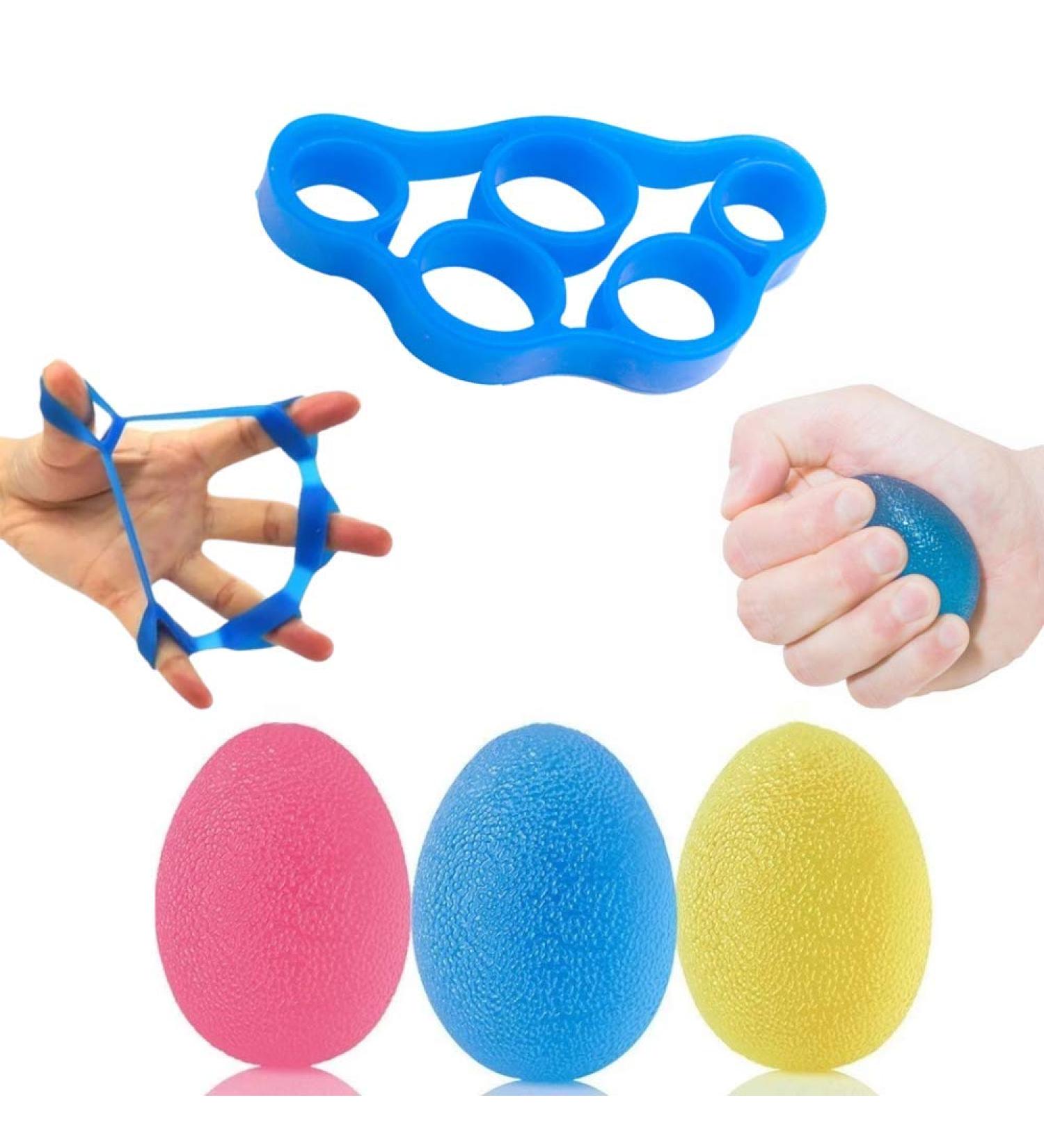 Dairf Hand Trainer & Finger Trainer Kit - Egg-Shaped Grip Balls (3 PCs) + Finger Trainer for Hand Strengthening Pressure Relief & Rehabilitation | International Shipping Available - Buy Online on GoSupps.com