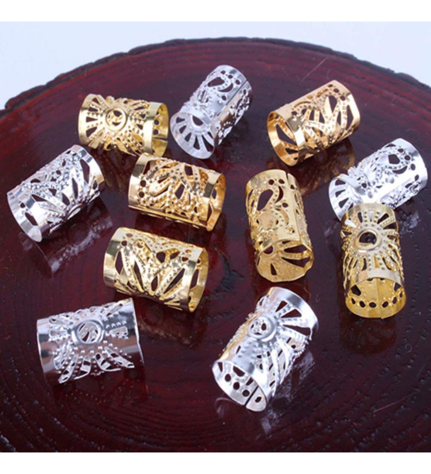 100pcs Silver Gold Dreadlocks Braiding Beads - Hair Coil Cuffs Tubes for DIY Braid Rings | Kid Girl & Women Hair Accessories - Buy Online on GoSupps.com