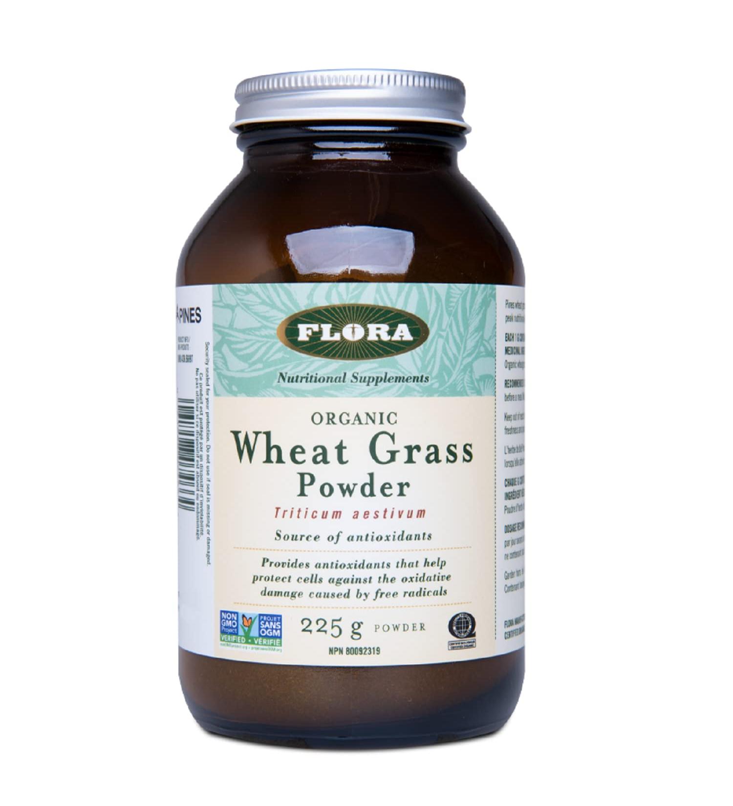 Flora Health Pines Brand Wheat Grass Powder Certified Organic Low Temperature Dried Contains Vitamins Minerals Chlorophyll All Essential Amino Acids Fibre and Antioxidants - 225g Powder - Buy Online on GoSupps.com
