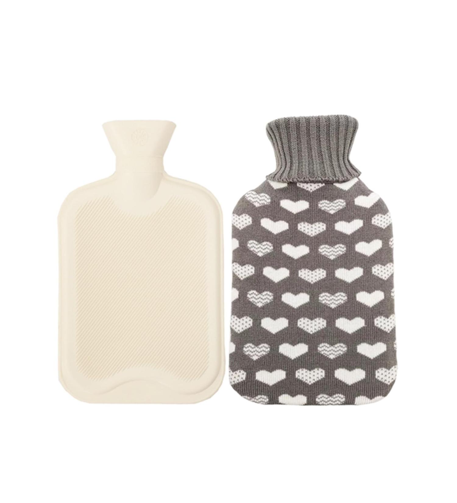 1000ML Hot Water Bottle Hot Water Bottle with Cloth Bag Hot Water Bottle with Lid Small Hot Water Bottle PVC Hot Water Bottle Keeps Warm in Winter (Gray)