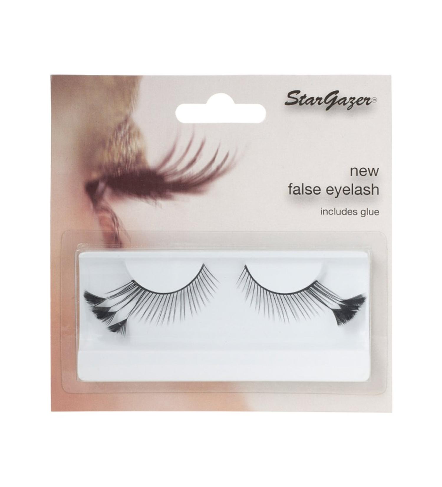 Stargazer Feather Eye Lashes style 44 synthetic lash pair includes glue. Black