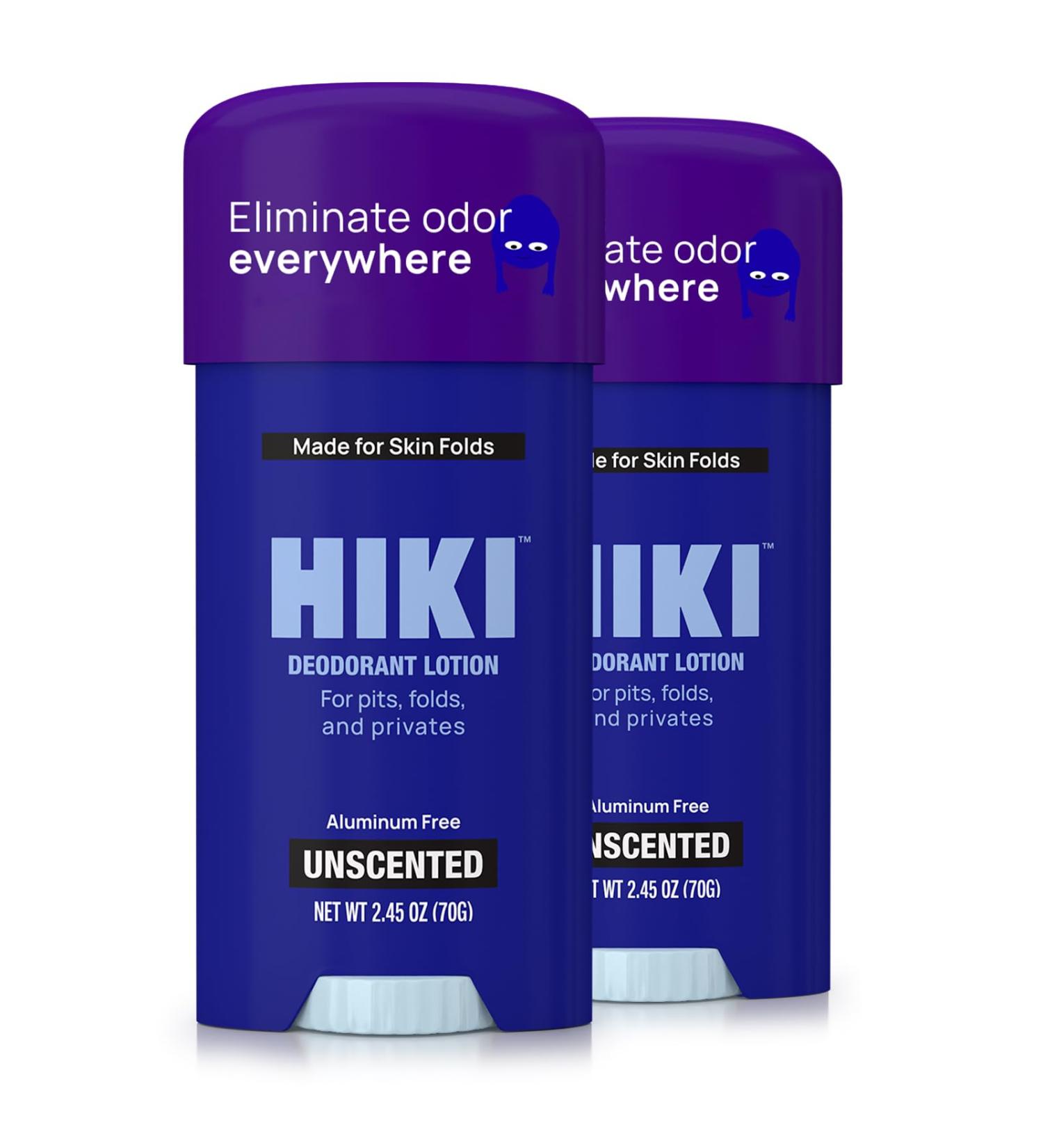 HIKI Whole Body Deodorant Cream - Aluminum-Free Talc-Free Unscented for Skin Folds & Sensitive Areas - 2 Pack (2.45 oz each) - Ideal for Body Rolls & Private Parts - Buy Online on GoSupps.com