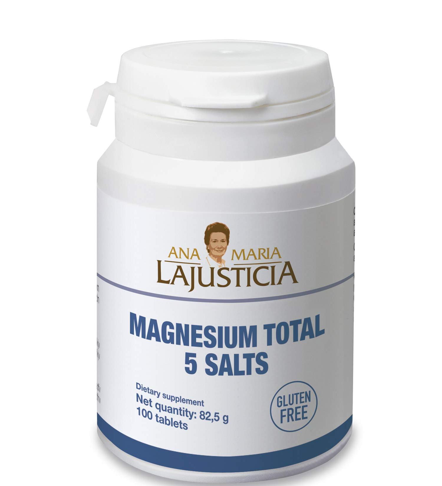 ANA MARIA LAJUSTICIA Magnesium Total 5 Salts 100 Tablets - Supports Energy Metabolism, Protein Synthesis & Psychological Function - Reduces Tiredness & Fatigue - Buy Online on GoSupps.com