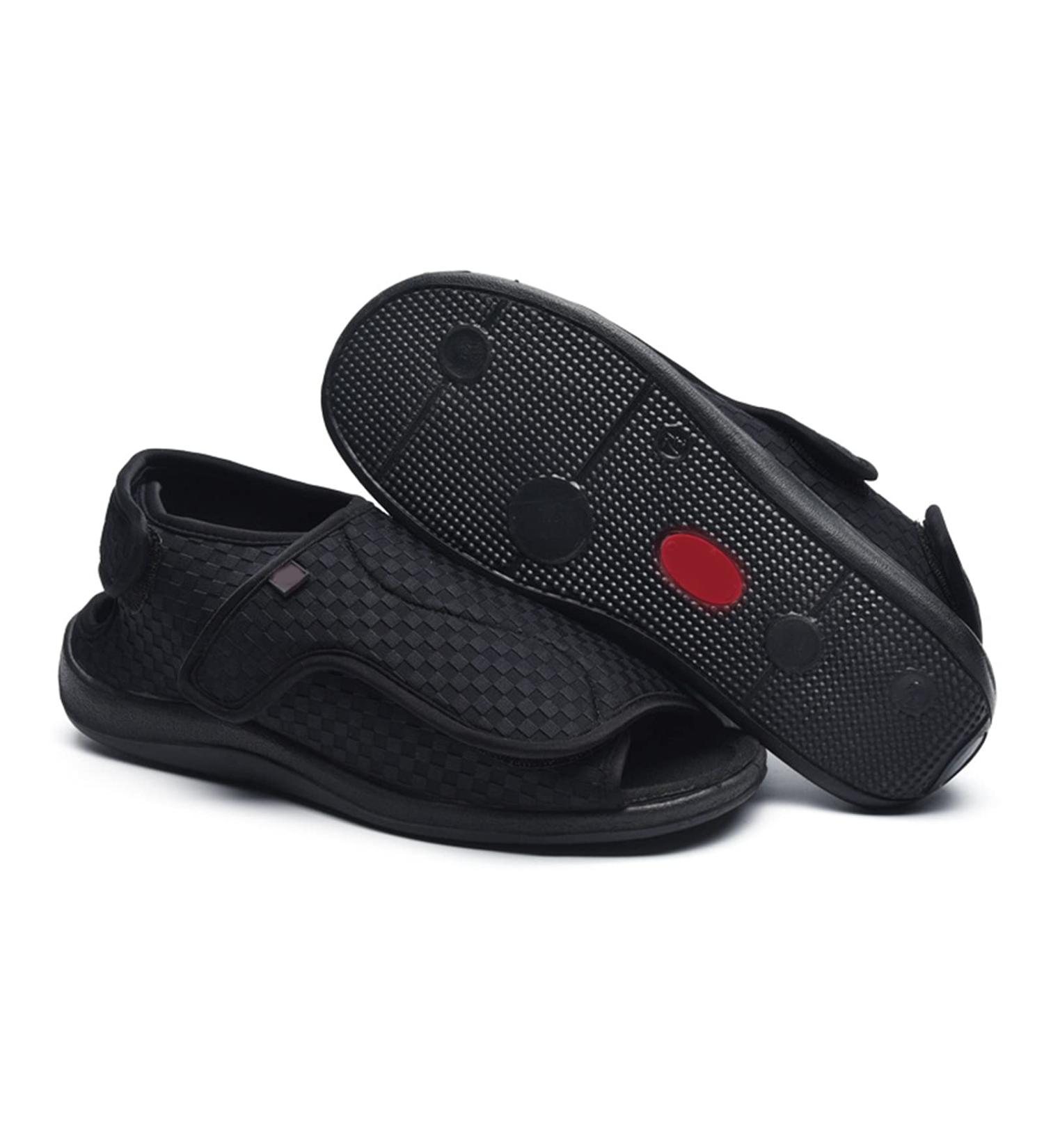 Gycdwjh Men's Adjustable Orthopedic Diabetic Shoes - Wide Width Open Toe Slippers for Arthritis & Edema - Size 9 Black - Buy Online on GoSupps.com