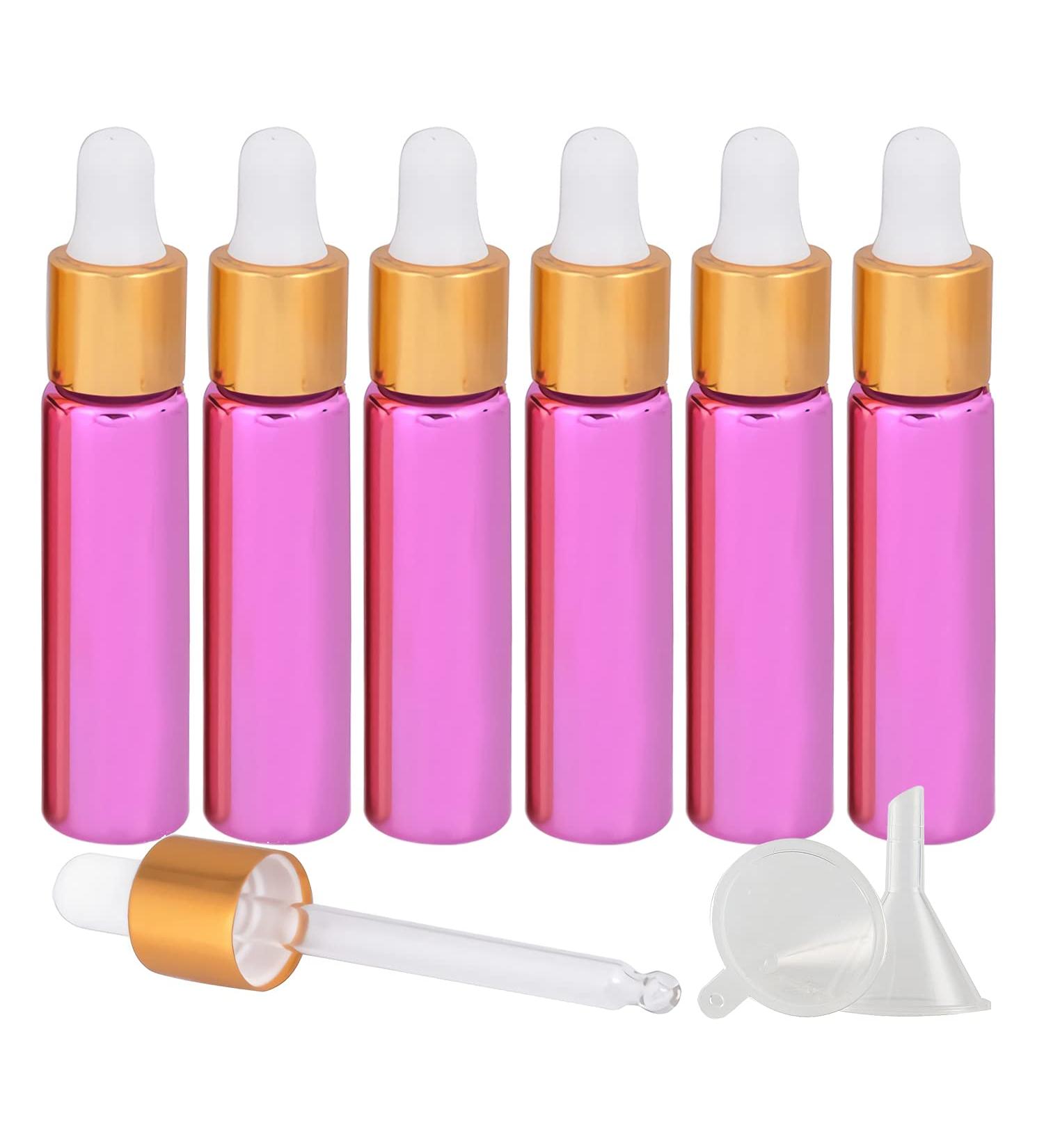 Tianzd 6 Pack 10ml Chrome Pink Glass Pipette Bottles - Essential Oil & Perfume Containers with Gold Screw Cap - Buy Online on GoSupps.com