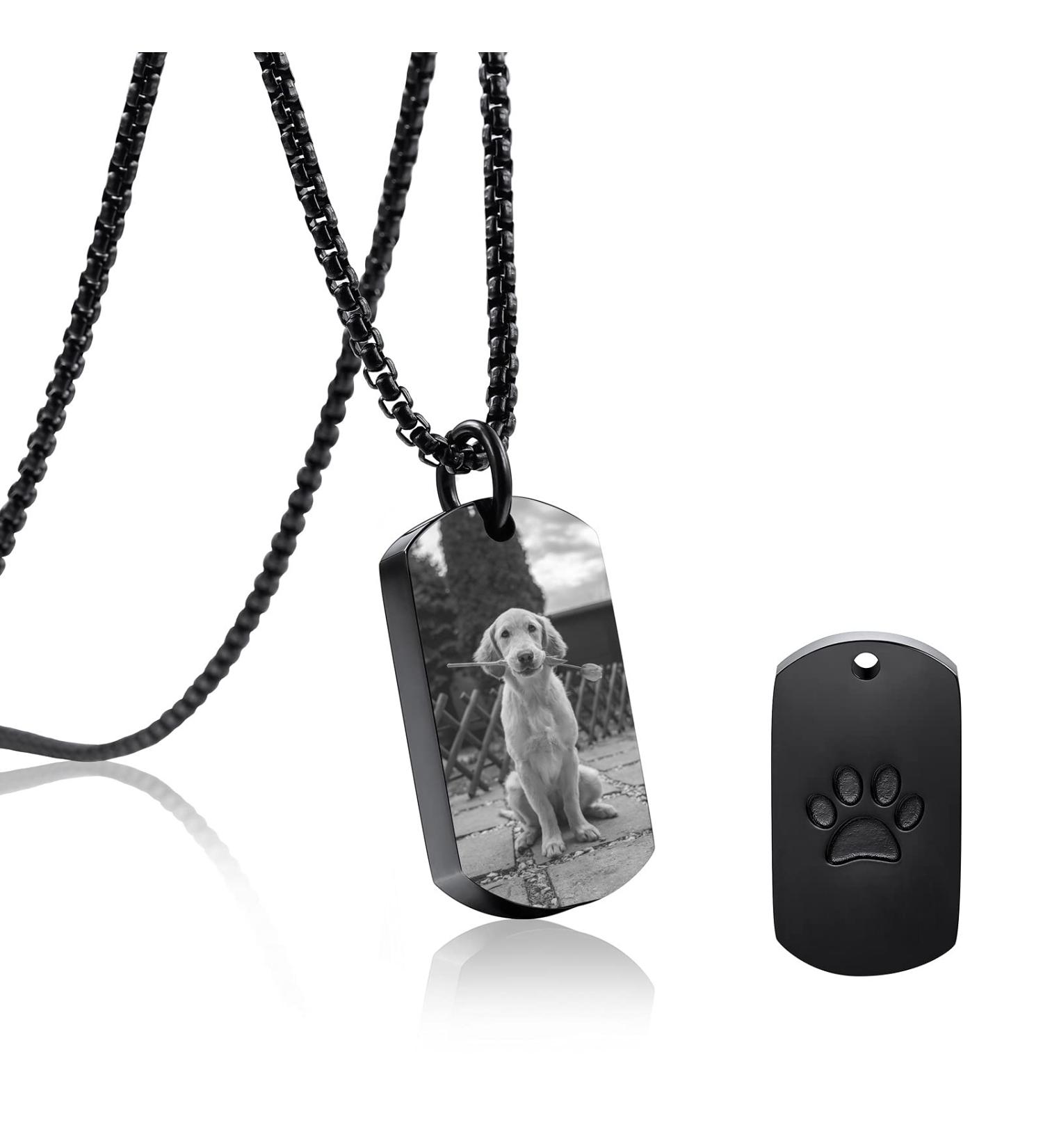 BLUE Personalized Ash Urn Pendant Necklace - Custom Photo & Text Memorial Jewelry for Dogs & Cats - Pfotenprint Pet Urn in Black & White - Buy Online on GoSupps.com