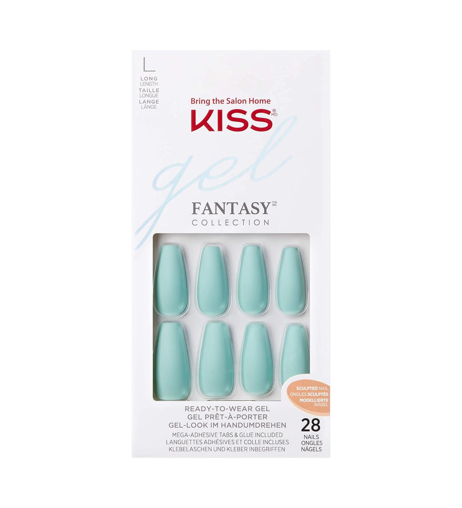 KISS Gel Fantasy Press-On Sculpted Gel Nails - Back It Up - Teal - Long - High Arch - Nail Kit with Pink Gel Glue, Manicure Stick, Mini Nail File - 28 Fake Nails - Buy Online on GoSupps.com