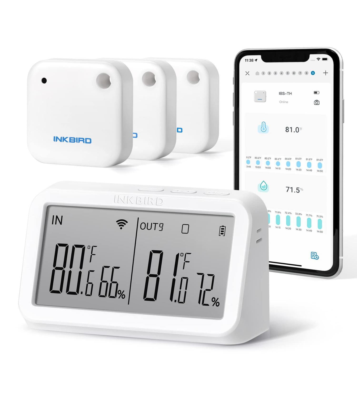 INKBIRD WIFI Thermometer Hygrometer Combo Indoor 3 Pcs IBS-TH2 Bluetooth Temperature Humidity Sensors with IBS-M2 WiFi Gateway Support 9 Channel for Baby Room Home Reptile Terrarium Greenhouse UK-M2-TH2-3 - Buy Online on GoSupps.com