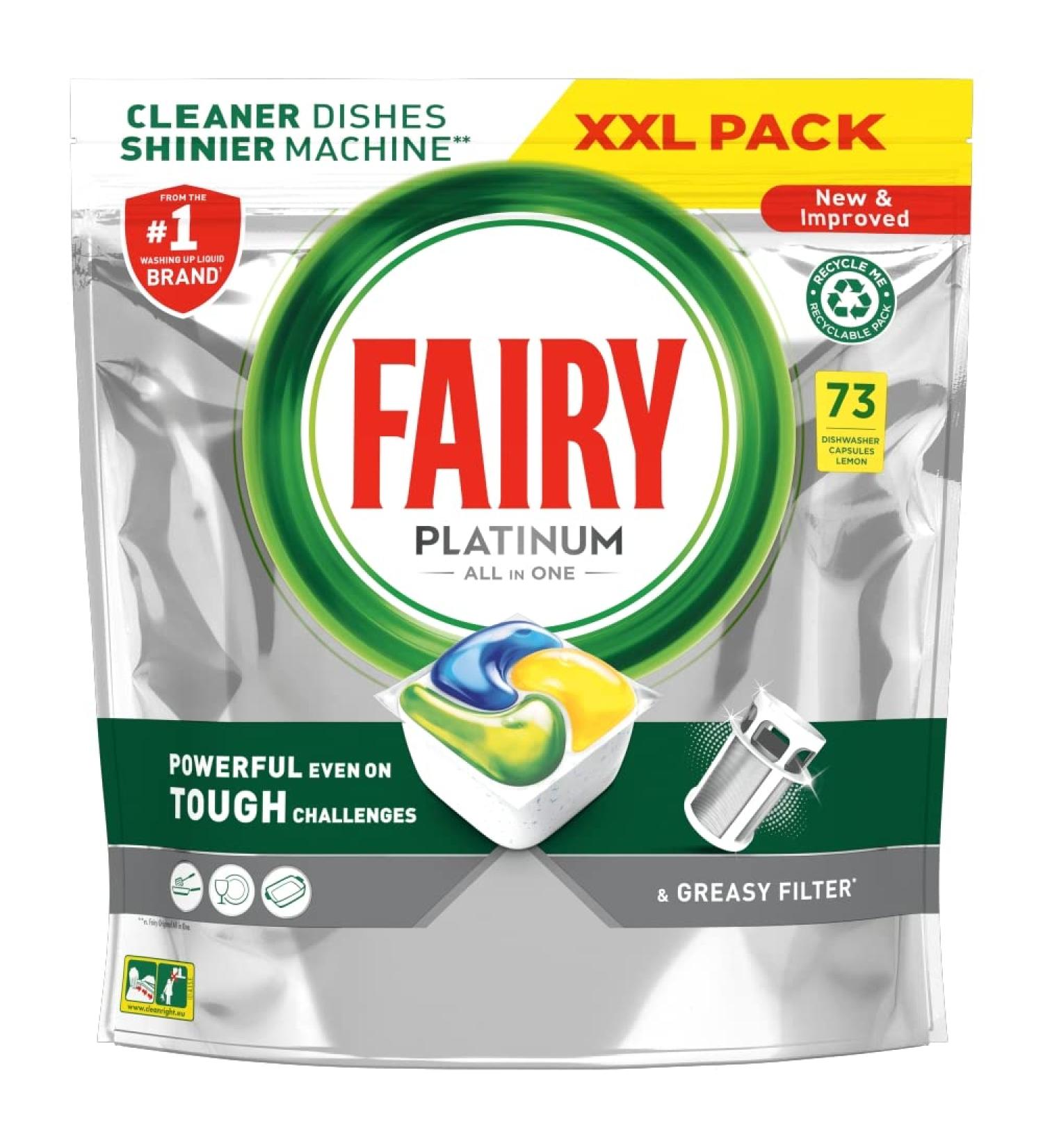 Fairy Platinum All In One Dishwasher Tablets Lemon 73 Tablets