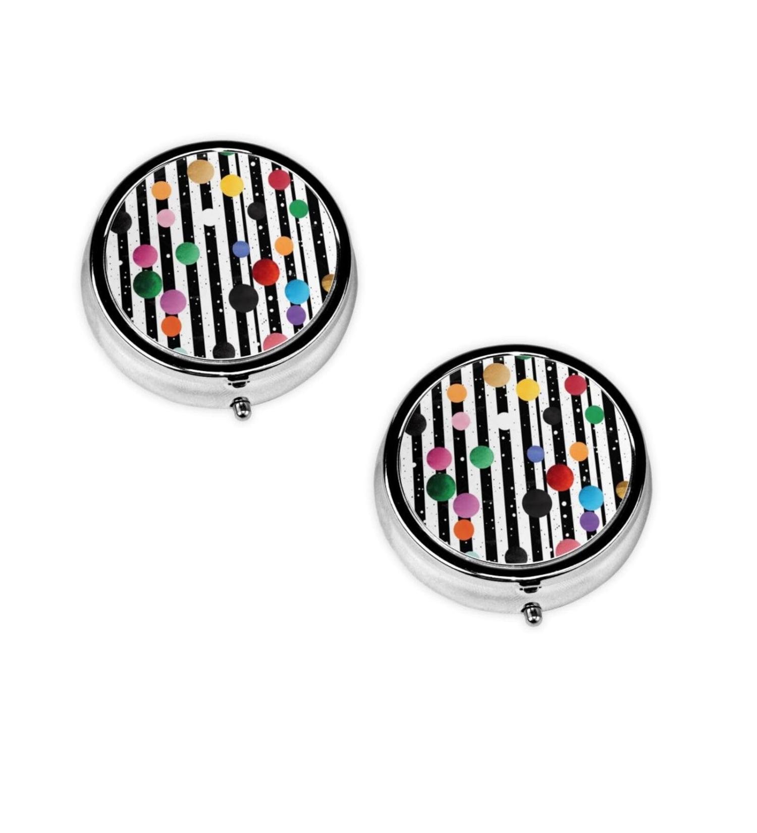 Glitter Rainbow Polka Dot Mini Round Pill Box - 3 Compartment Travel Organizer for Medicine - Portable Pill Case for Home & Office - Buy Online on GoSupps.com