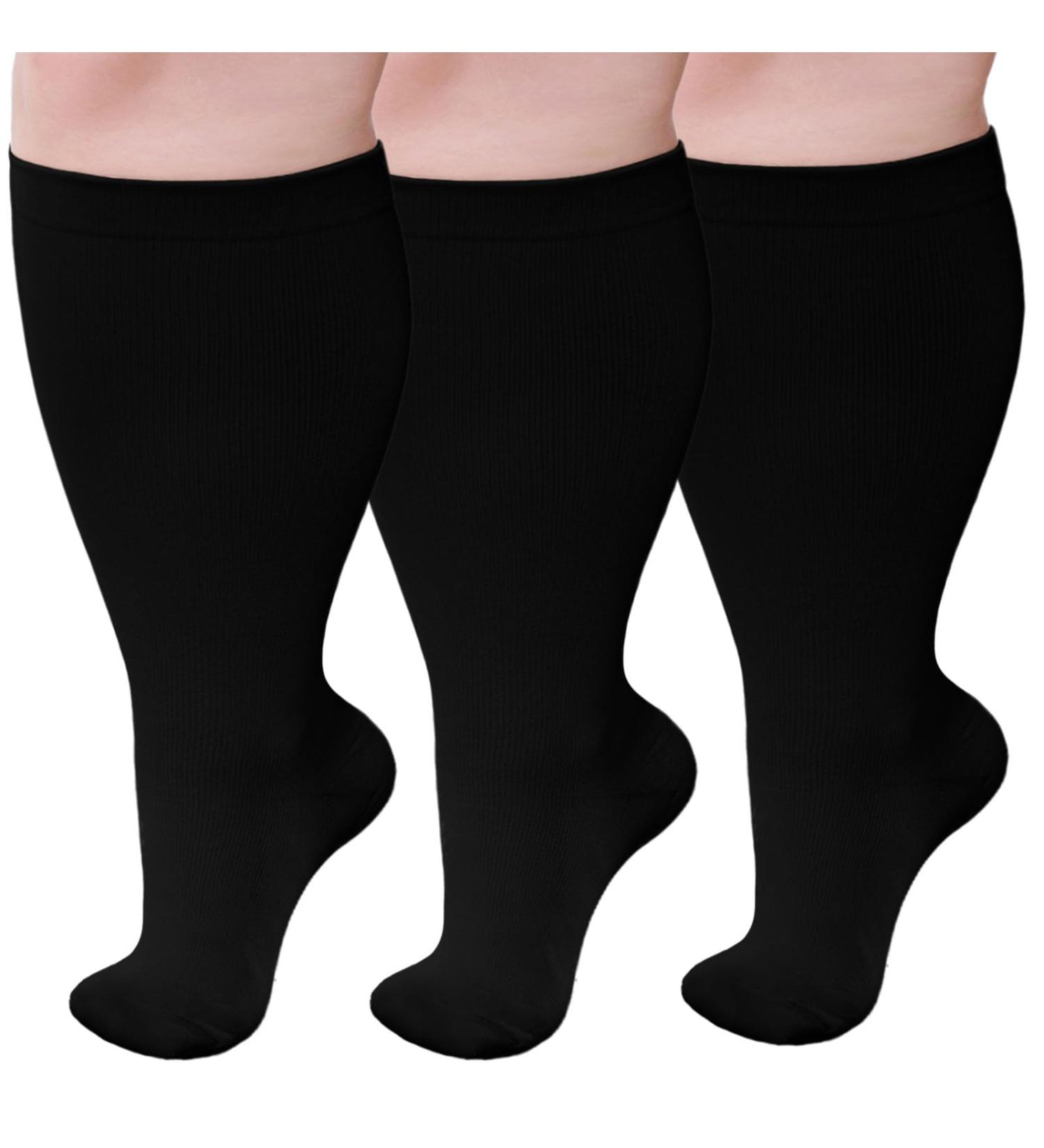 Putuo Compression Stockings for Men & Women - Thick Calves Oversize Support Thrombosis Socks (3 Couples Black 6XL) - Ideal for Flight Medical & Running - Buy Online on GoSupps.com