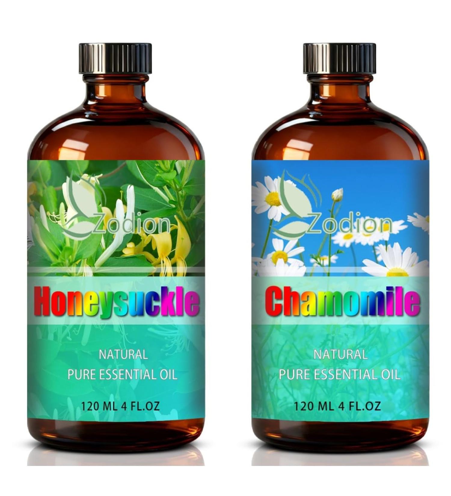 Chamomile Essential Oil 4 Fl Oz and Honeysuckle Essential Oil 4 Fl Oz - Chamomile & Honeysuckle Oil for Diffuser Aromatherapy Home Fragrance Skin & Hair Care DIY Candle & Soap Making Yoga - Buy Online on GoSupps.com