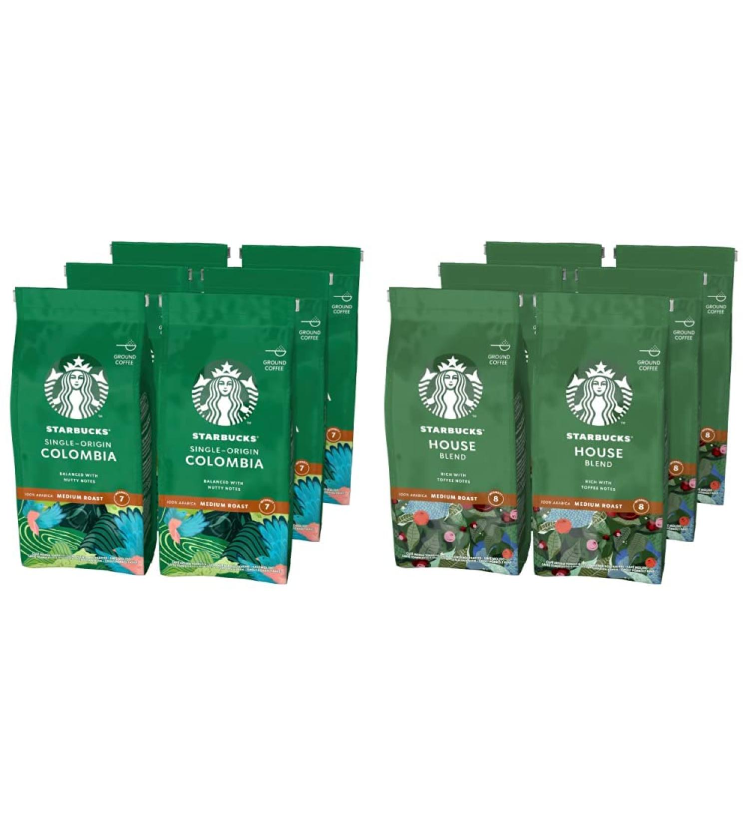 STARBUCKS House Blend Medium Roast Ground Coffee 200 g (Pack of 6) & Single-Origin Colombia Medium Roast Ground Coffee 200 g (Pack of 6) - Buy Online on GoSupps.com