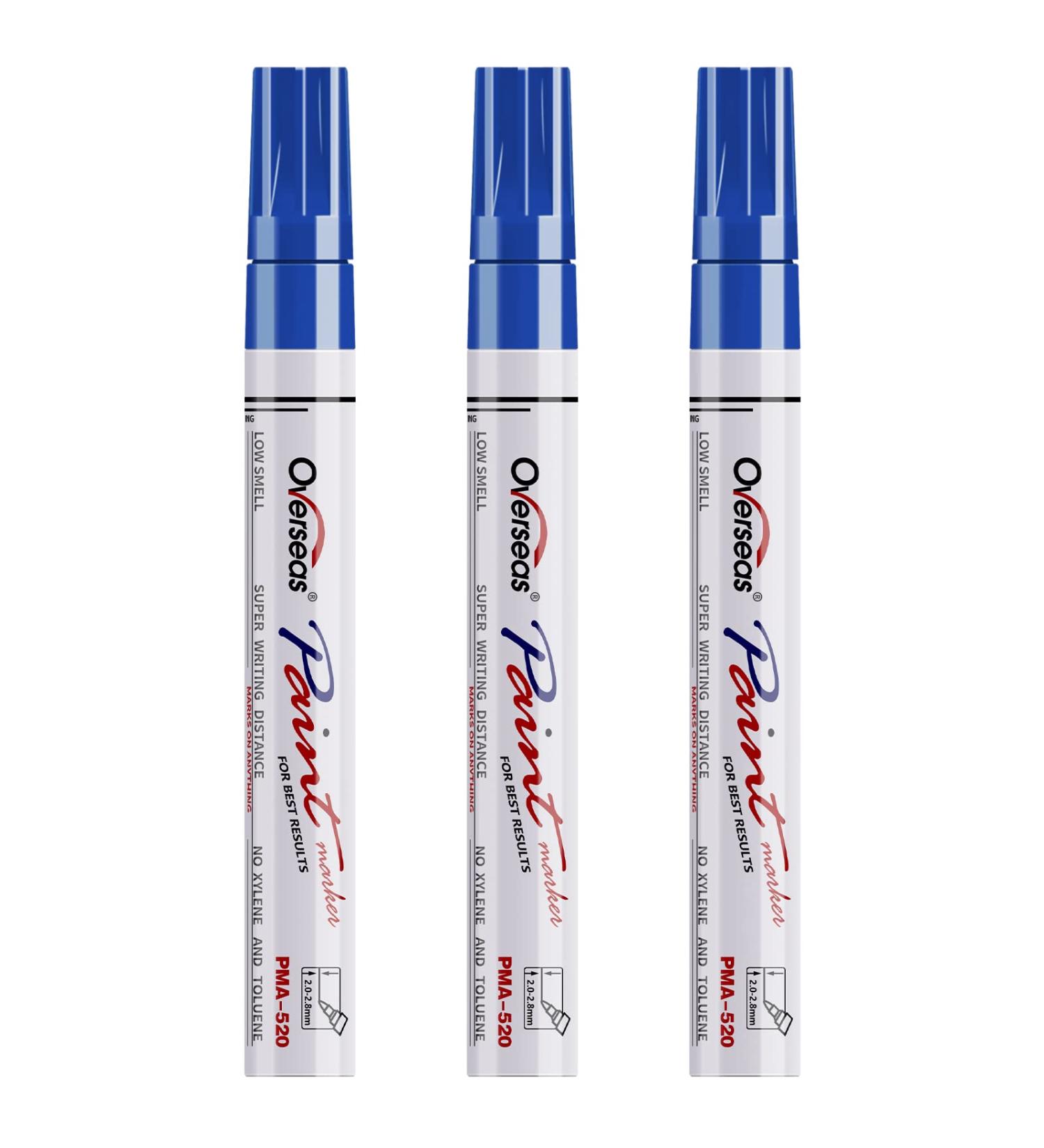Blue Oil Based Paint Markers Pens - Waterproof & Quick Drying - 3 Pack Medium Tip for Metal, Wood, Fabric & More - Buy Online on GoSupps.com