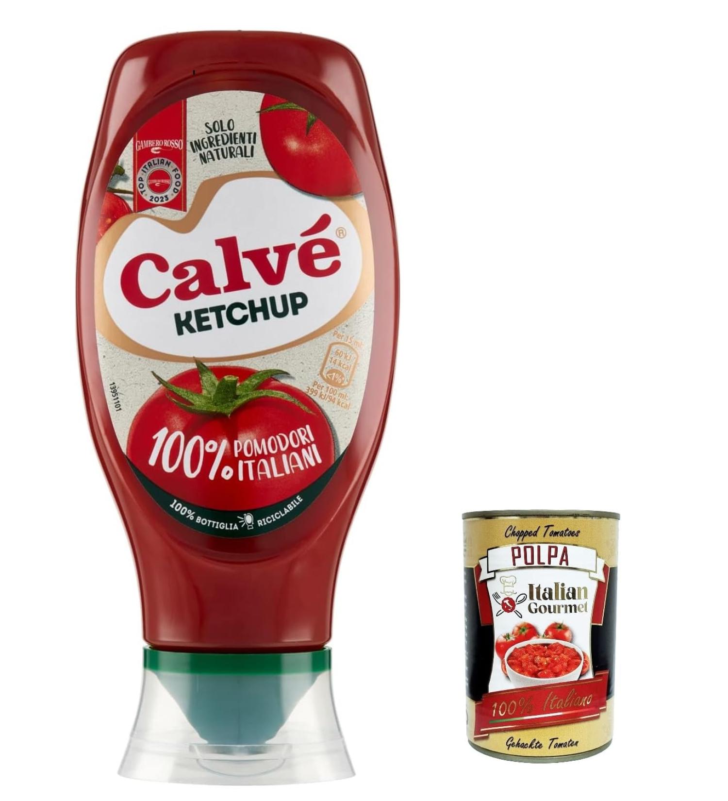 Calv Ketchup Ketchup 100% Italian Tomatoes Gluten Free No Preservatives and Colourants 430 ml + Italian Gourmet Polpa 400 g (Pack of 3) - Buy Online on GoSupps.com