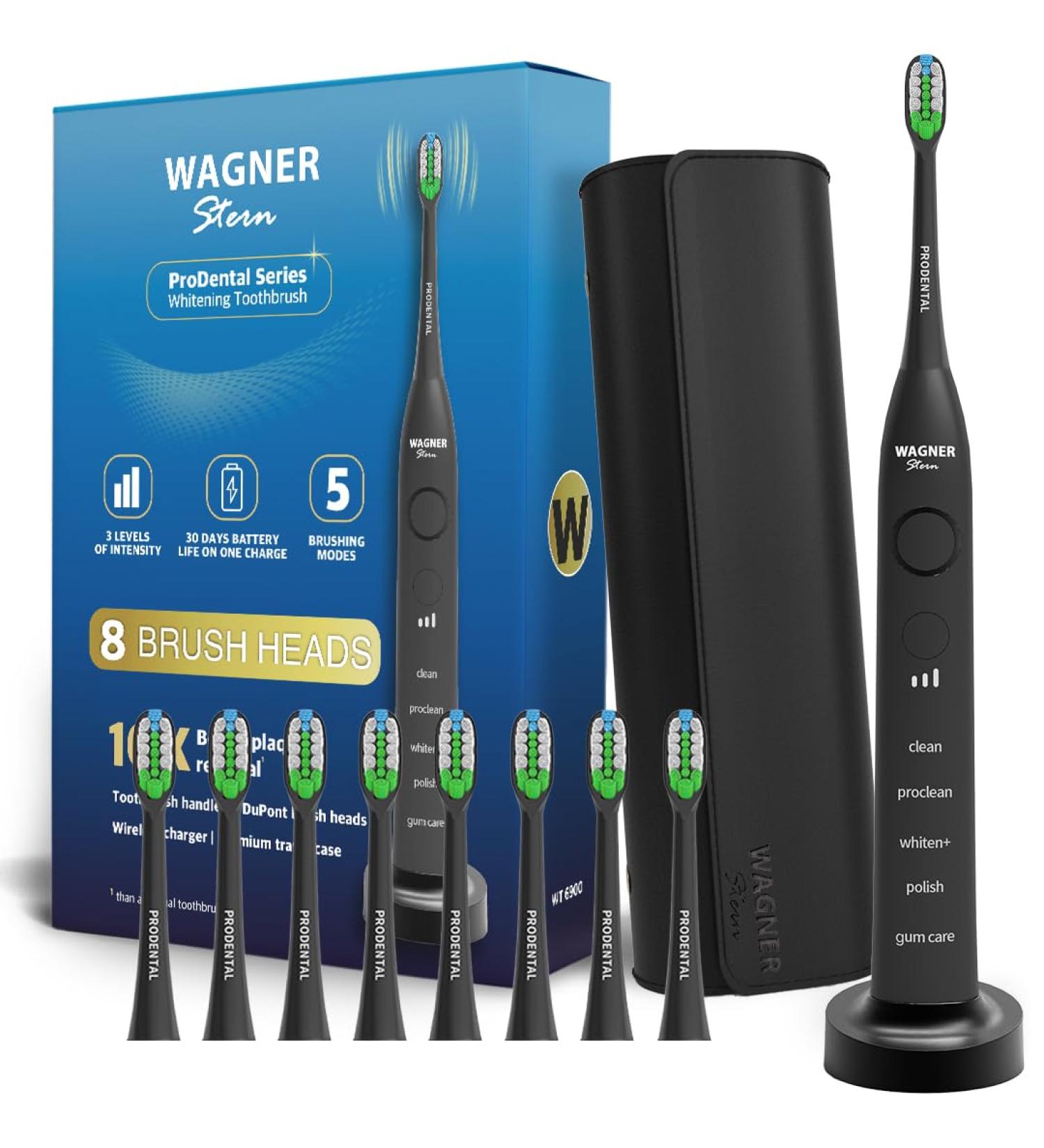 Wagner Stern ProDental Electric Toothbrush - 5 Modes 3 Intensity Levels 8 Dupont Bristles Premium Travel Case - Black | International Shipping Available - Buy Online on GoSupps.com