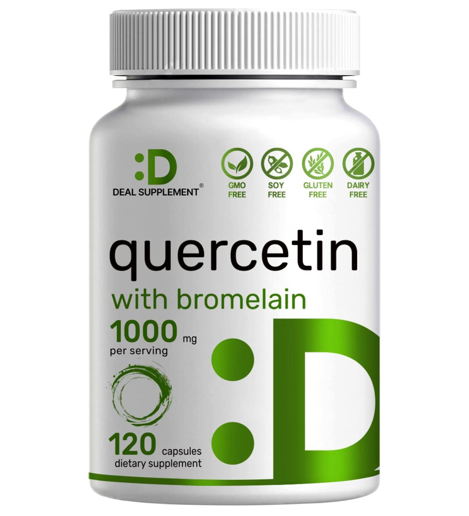 Quercetin 1000mg & Bromelain Formula | 120 Capsules | Immune Support Supplement - Buy Online on GoSupps.com