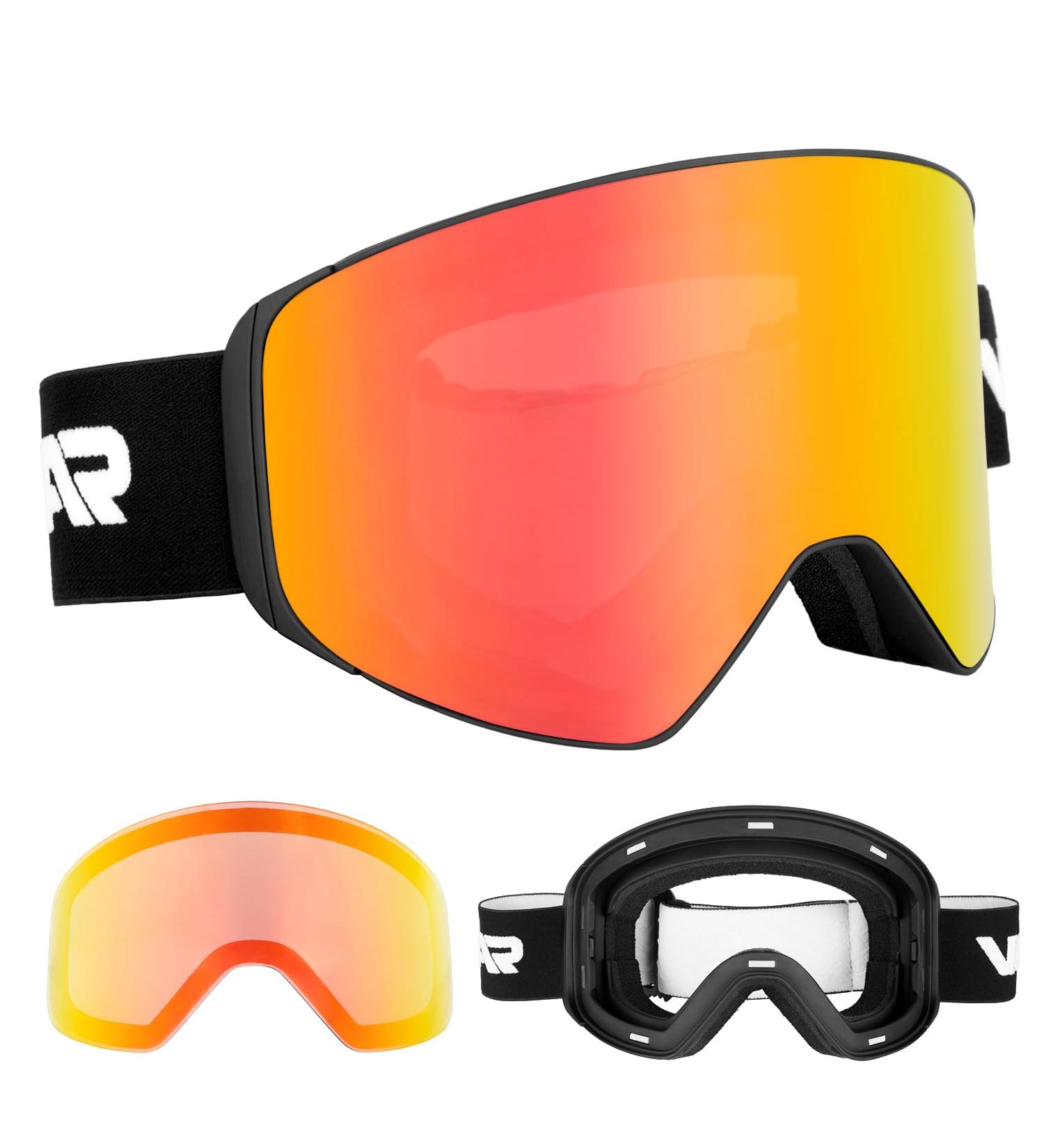 Vgooar OTG Ski Goggles with Magnetic Detachable Lens - Frameless Cylindrical Lens in Red | International Shipping Available - Buy Online on GoSupps.com