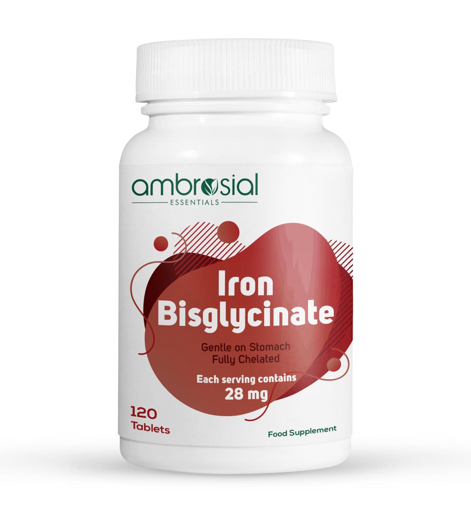 Ambrosial Iron Bisglycinate 28Mg Tablets Pack of 1-120 Tablets 120 Count (Pack of 1) - Buy Online on GoSupps.com