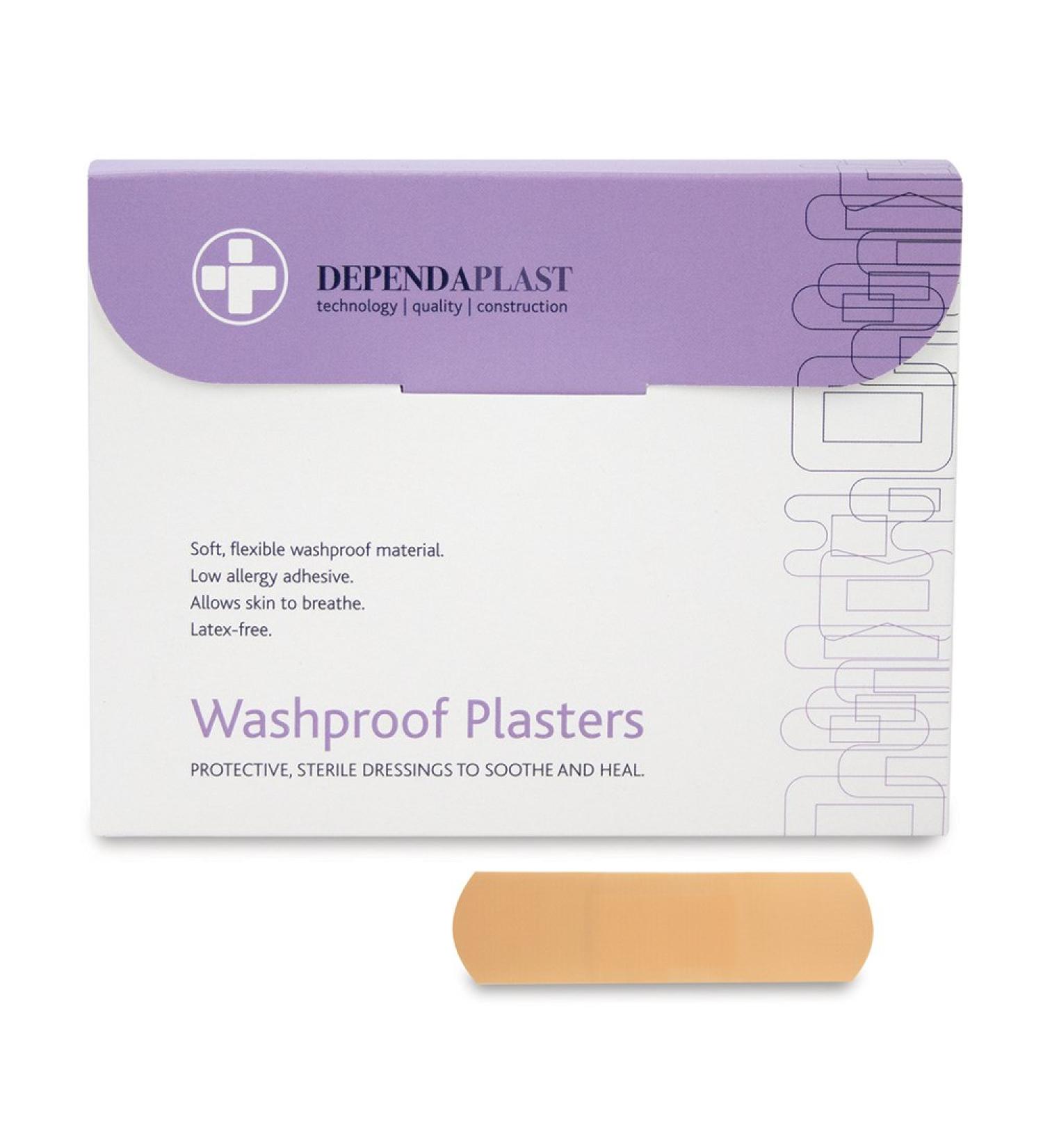 Reliance Medical Dependaplast Washproof Plasters Hypoallergenic and Flexible 7 cm x 2 cm Box of 100 7cm x 2cm Single - Buy Online on GoSupps.com