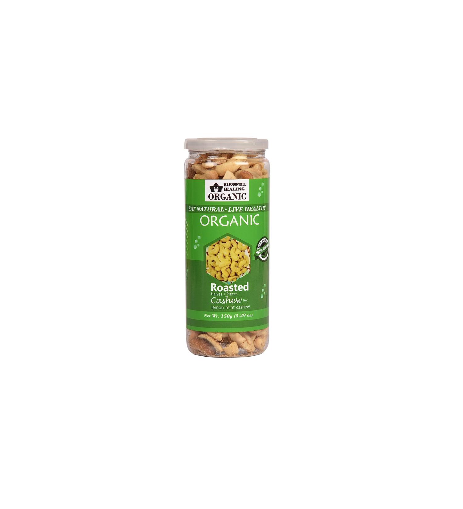 Blessfull Healing Organic Natural Vegan Lemon Mint Roasted Halves/Pieces Cashew Nuts Crunchy Kaju 150 Gram - Buy Online on GoSupps.com