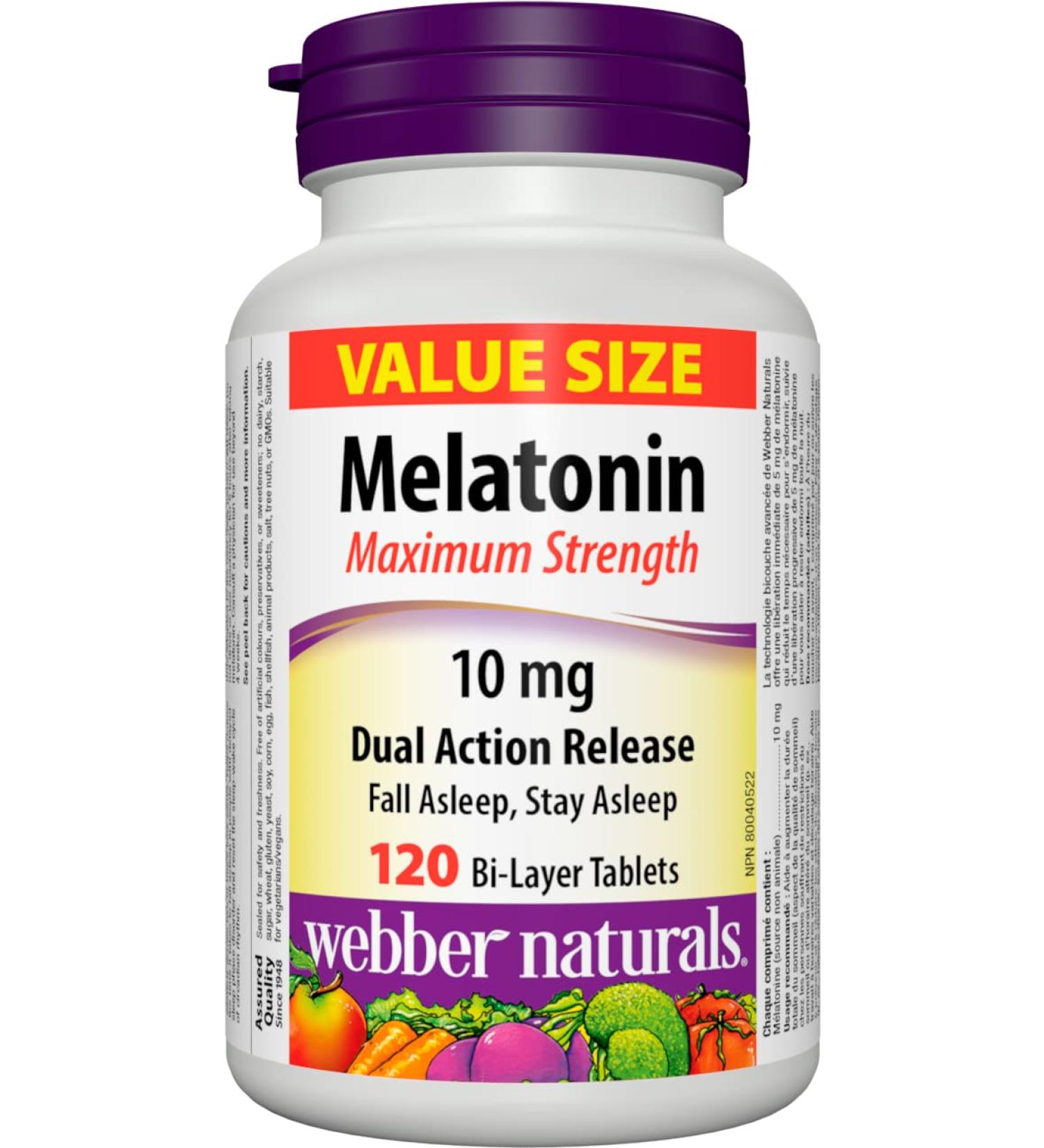 Webber Naturals Melatonin 10 mg Maximum Strength 120 Dual Action Release Tablets For Sleep Support Vegan 120 count (Pack of 1) Nutritional Supplement - Buy Online on GoSupps.com