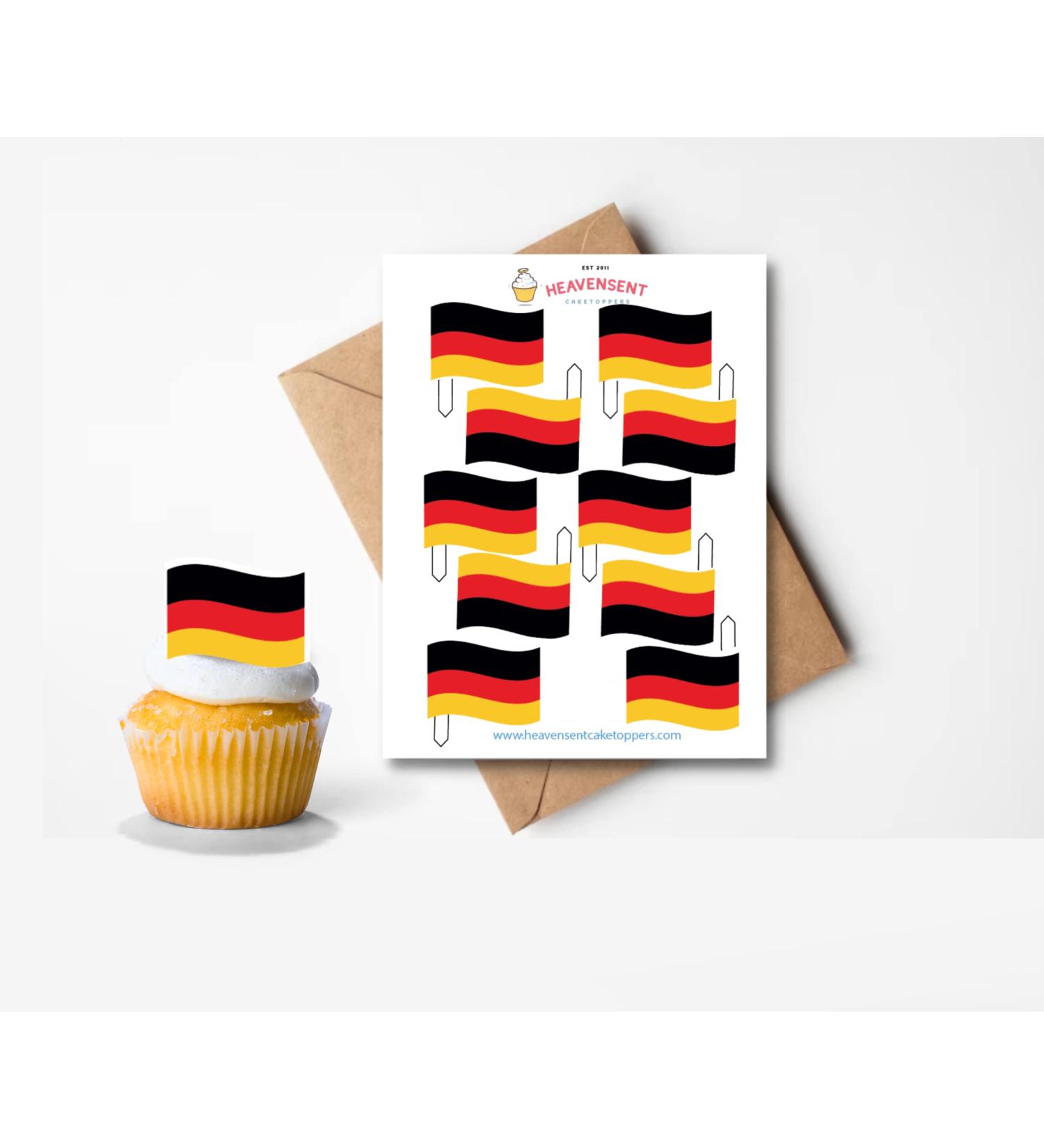 20x Pre-cut Germany Flags Edible Thick Wafer Card Standing Cupcake Toppers Birthday Party Cake Decorations