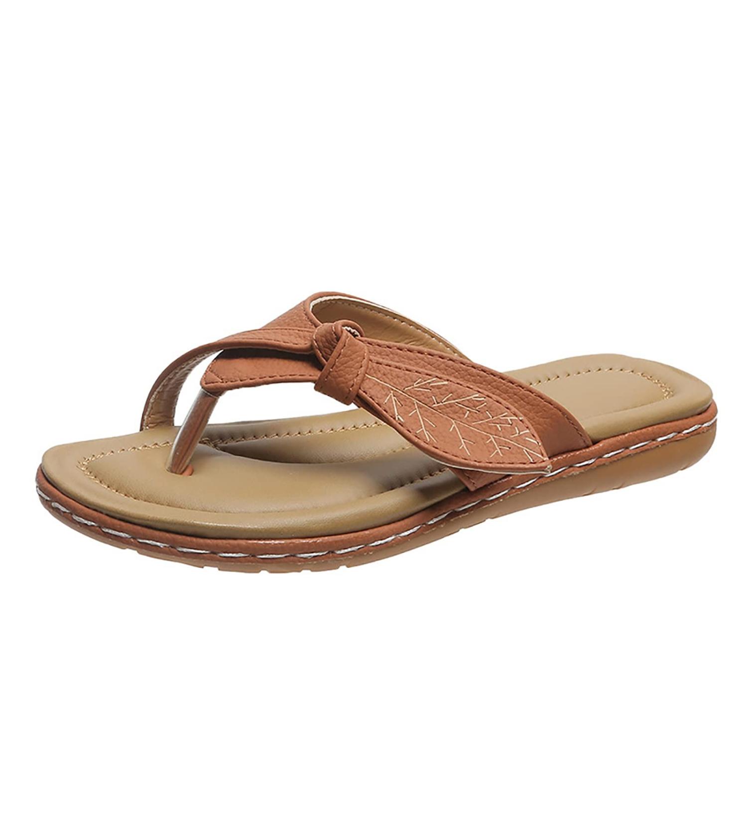 Comfy Breathable PU Leather Bow Flat Heel Flip Flops for Women - Summer Clip Toe Slippers for Big Toe Foot Correction - Size 7 Brown - Buy Online on GoSupps.com